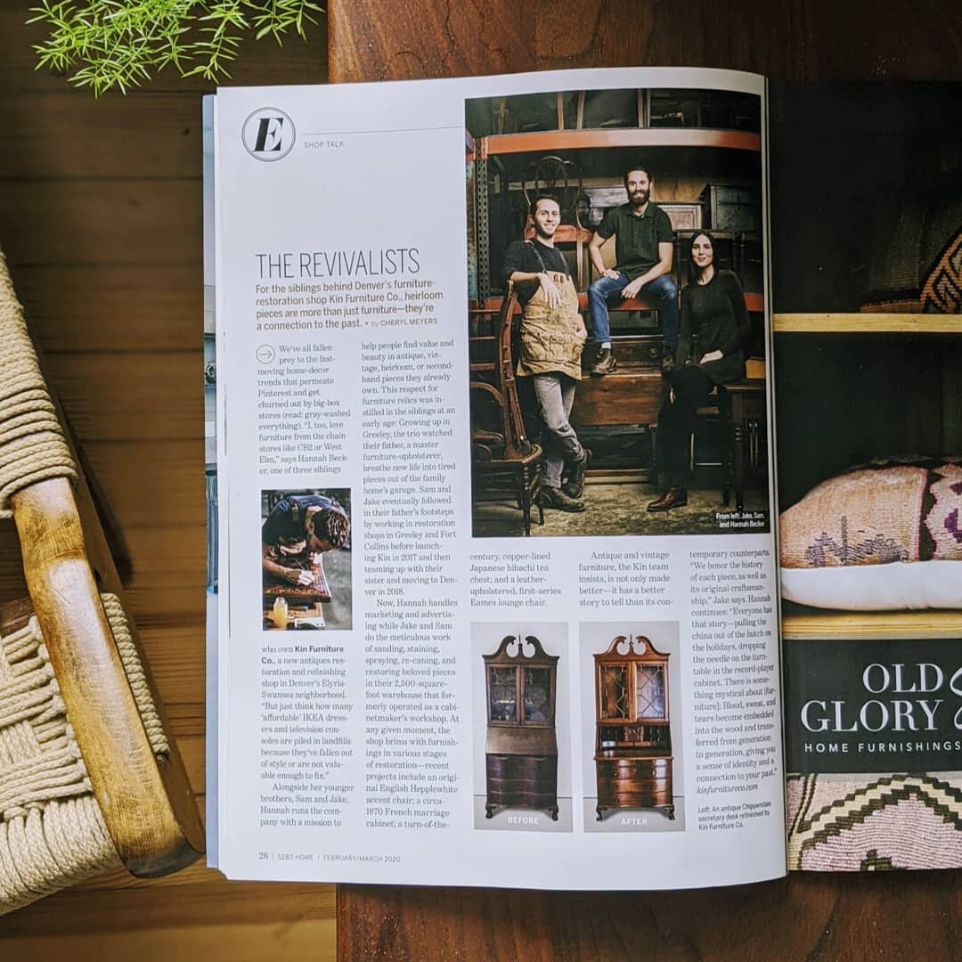 Thank you @5280home for featuring us here at @kin_furniture_co in your latest issue. We are proud to be a part of your renovation issue and hope we continue to inspire more people to see value in restoration and reuse. We especially aim to revive spe