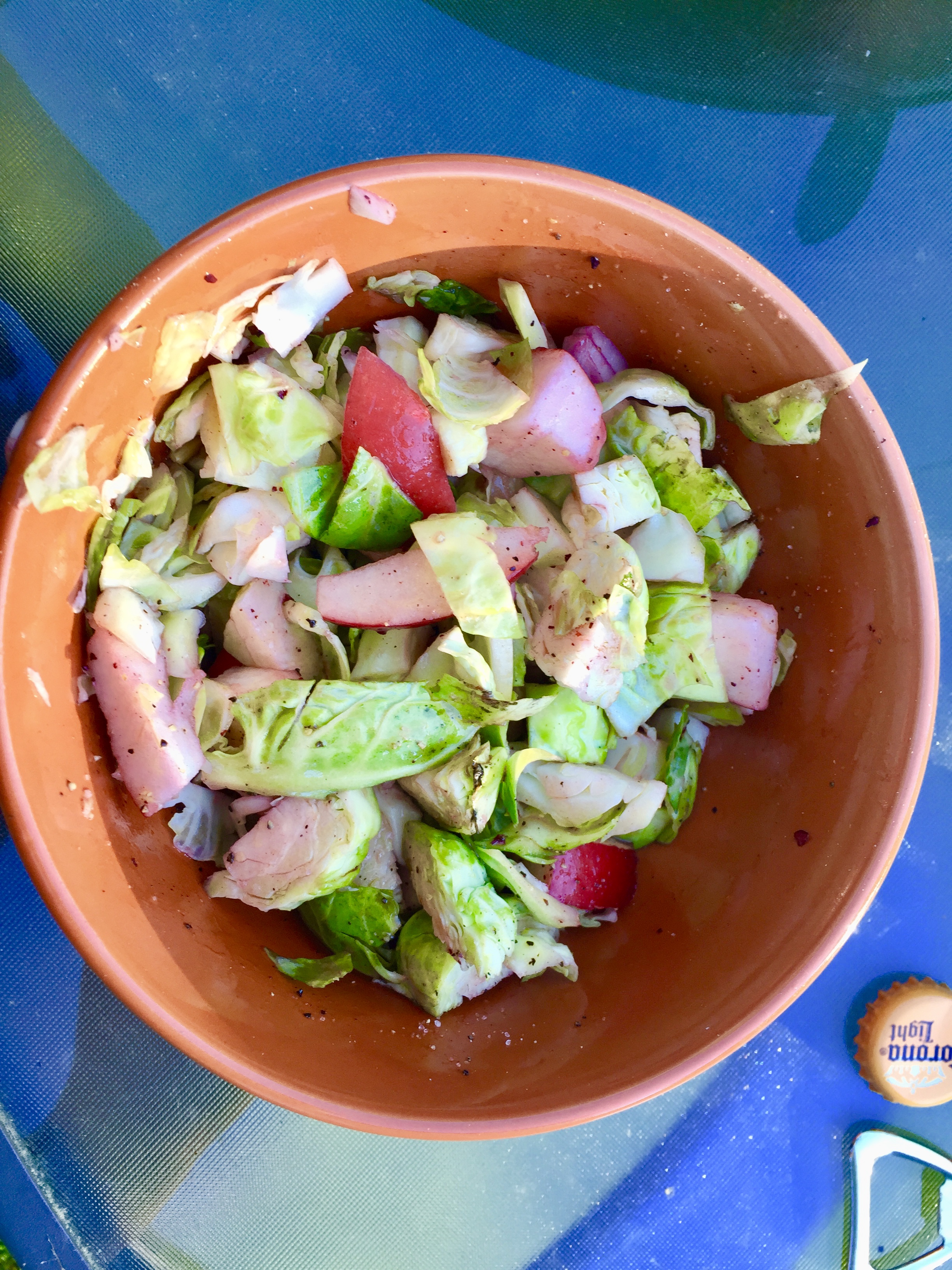 IngredientsBrussels Sprouts (5-6 per person)Sm - medium appleVinagrette of your choosing (Raspberry walnut is what I used)Salt (to taste)Freshly ground peppermedium wedge of lemon&nbsp; &nbsp; &nbsp; &nbsp; &nbsp; &nbsp; &nbsp; &nbsp; &nbsp; &nbsp; …