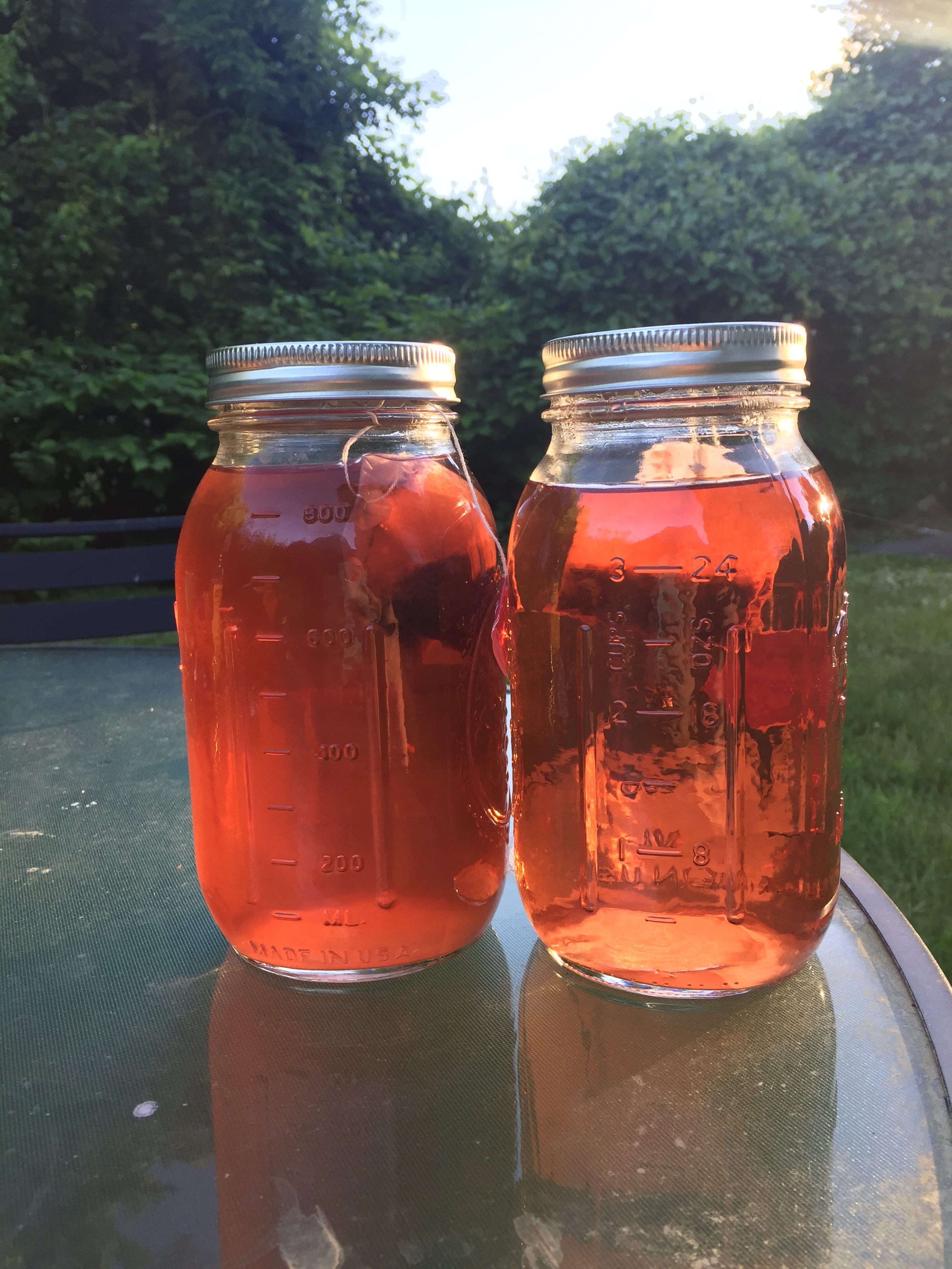 IngredientsRaspberry Tea BagsWaterHibiscus Simple Syrup (I used More Food Hibiscus Roobius Tea Syrup, made in Beacon, NY) Plan ot AttackAdd a tea bag to a Mason Jar and fill with water. Screw your cap on very tight.Place the sun for 2-3 hoursTake th…
