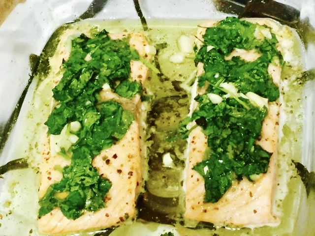 My comments: The original recipe called for using your food processor to make the cilantro sauce, but I don't use people and I balk at even using appliances, so I just chopped what I had by hand...because I have mean knife skills son. Yeah it is a j…