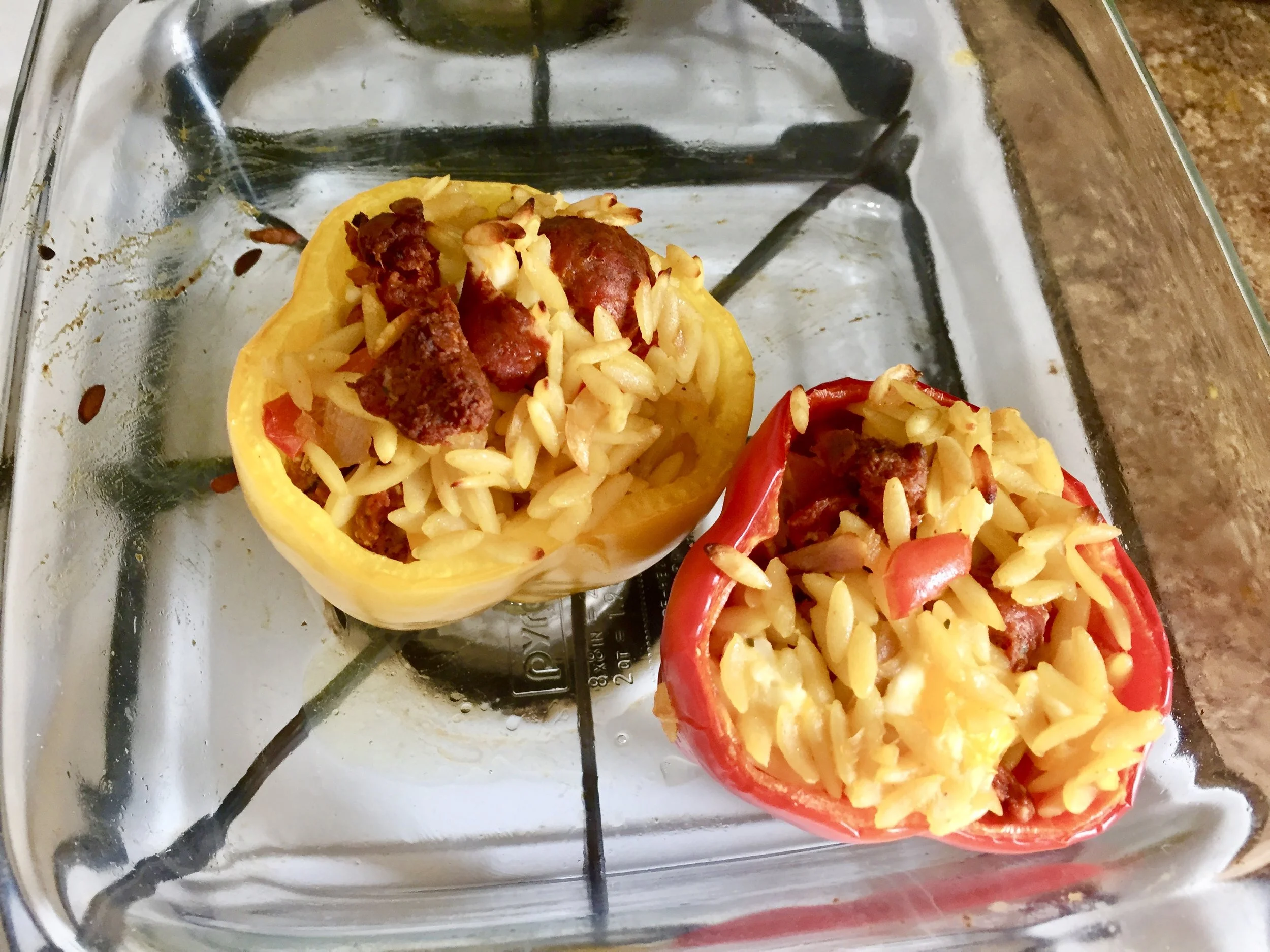 Ingredientscup of orzo&nbsp;chicken stock ( I used a packet of Goya chicken seasoning and 2 cups of water)2-3 bell peppers (red, yellow or orange) - &nbsp;You could probably also get green peppers but the other colors are very sweet, which makes the…