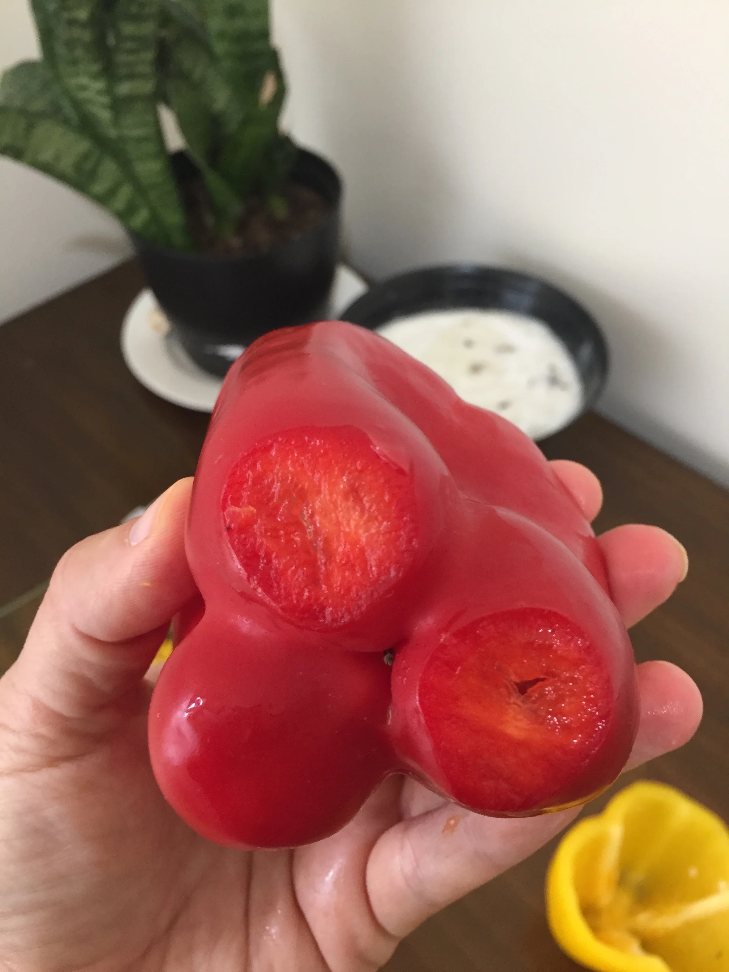 Cut the bottoms of the peppers so they're able to stand independently together while baking.