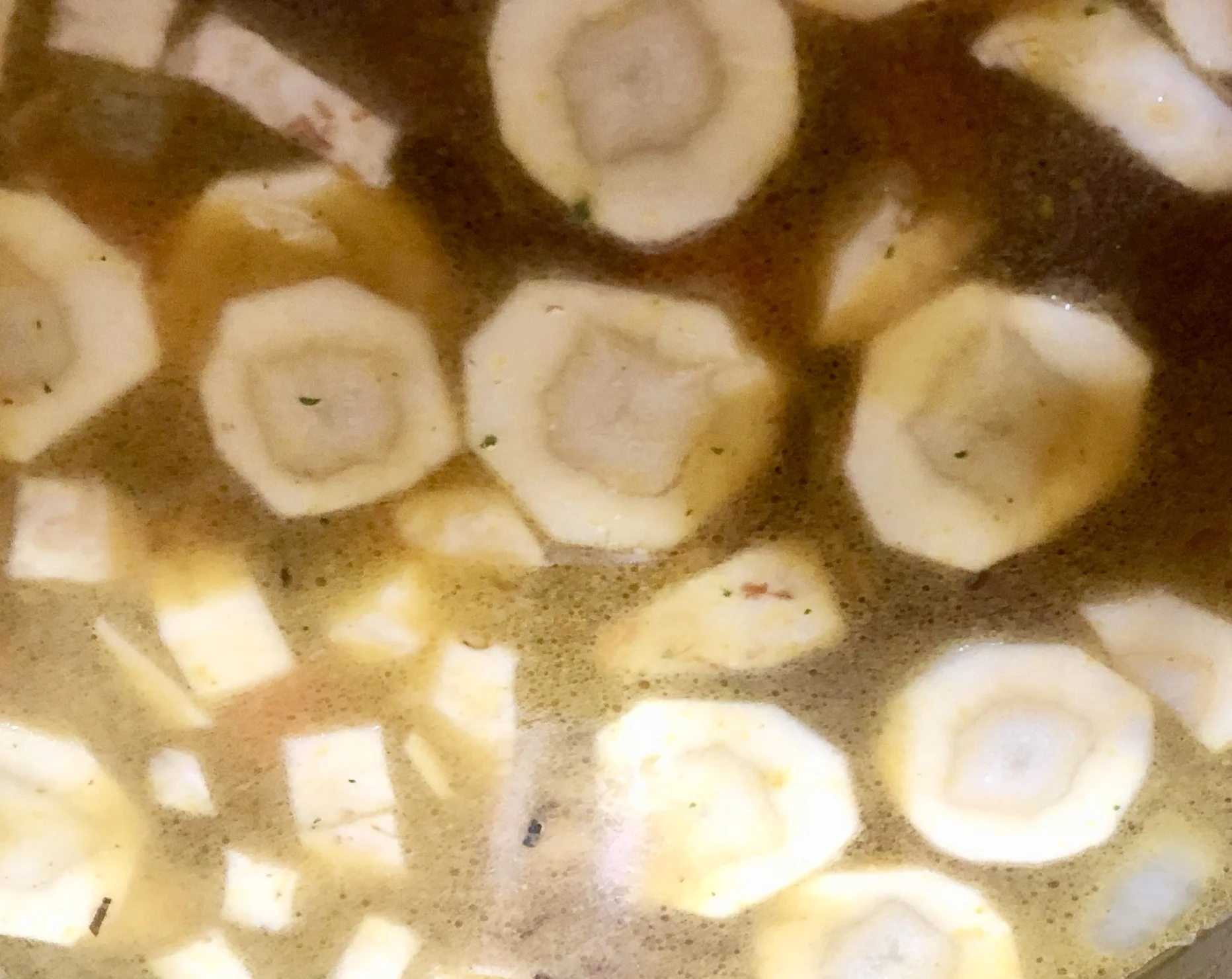 The parsnips will float to the top, but eventually the soup with become completely integrated if you allow it to cook.&nbsp;While the vegetables are cooking, shred the chicken and add to the broth.&nbsp;