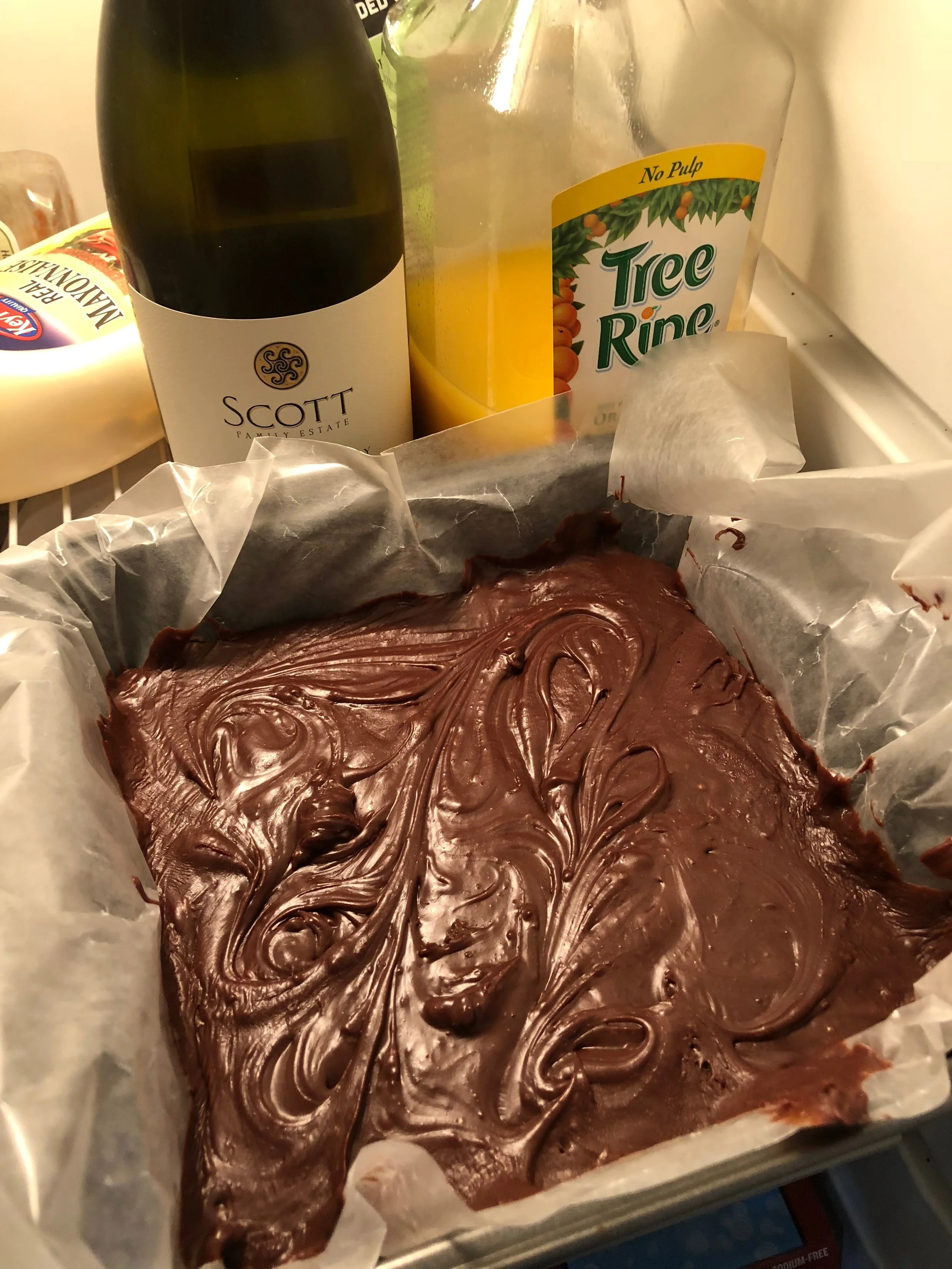 Using your finger (or your spatula), smooth the top of the mixture, as you would brownie batter before your refrigerate. &nbsp;Put in the fridge and allow to set for 2-3 hours.&nbsp;