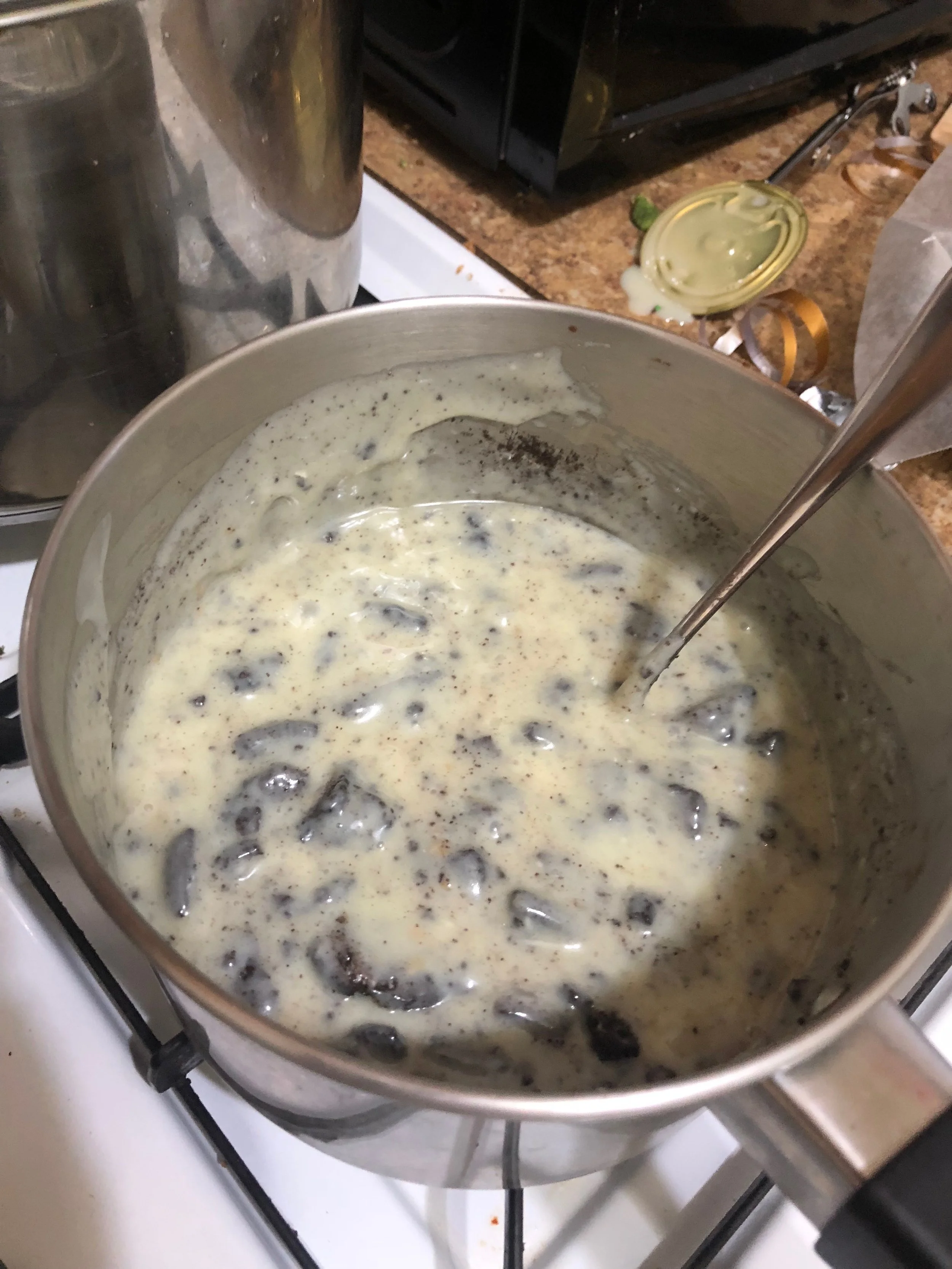 Mix the remaining cookie pieces into the mixture and pour into the prepared pan. *If desired, decorate fudge in orderly rows, so each piece of fudge has a sliver of cookie on top as garnish. This decorating has to happen when the fudge is still hot.…