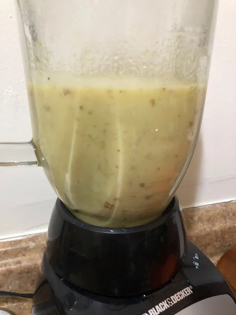 Take the pureed mixture and add it to the soup which was not added to the blender. Mix throughly. 