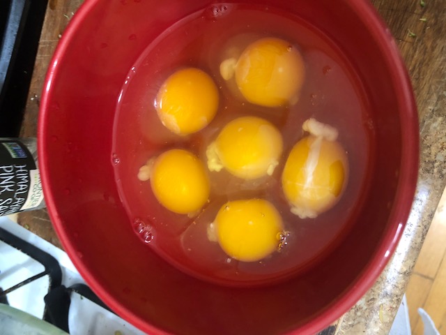 Add the eggs, milk and sm amount of salt and pepper to a bowl and whisk, as you would with scrambled eggs. Coat your glass baking dish with nonstick cooking spray or indulge, and put.butter (sm amount) on a paper towel and rub the inside of the dish…