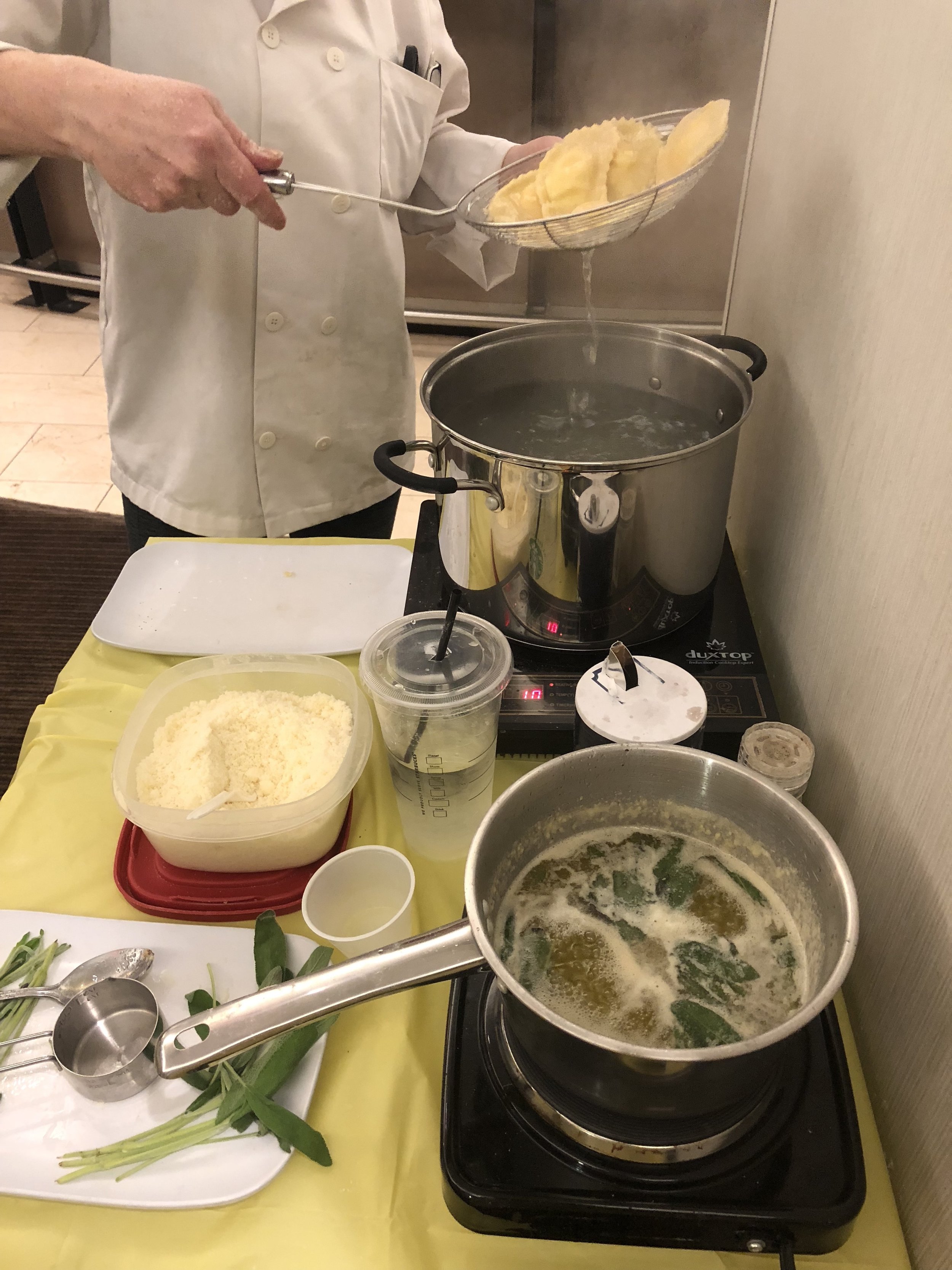 Sage and butter sauce: Add 2 sticks of butter (apx cup of butter) to a medium saucepan over medium heat. Add 6-9 sage leaves and bring to a boil. Just before serving squeeze the juice from a lemon into the mixture. Spoon the butter sauce over the ra…