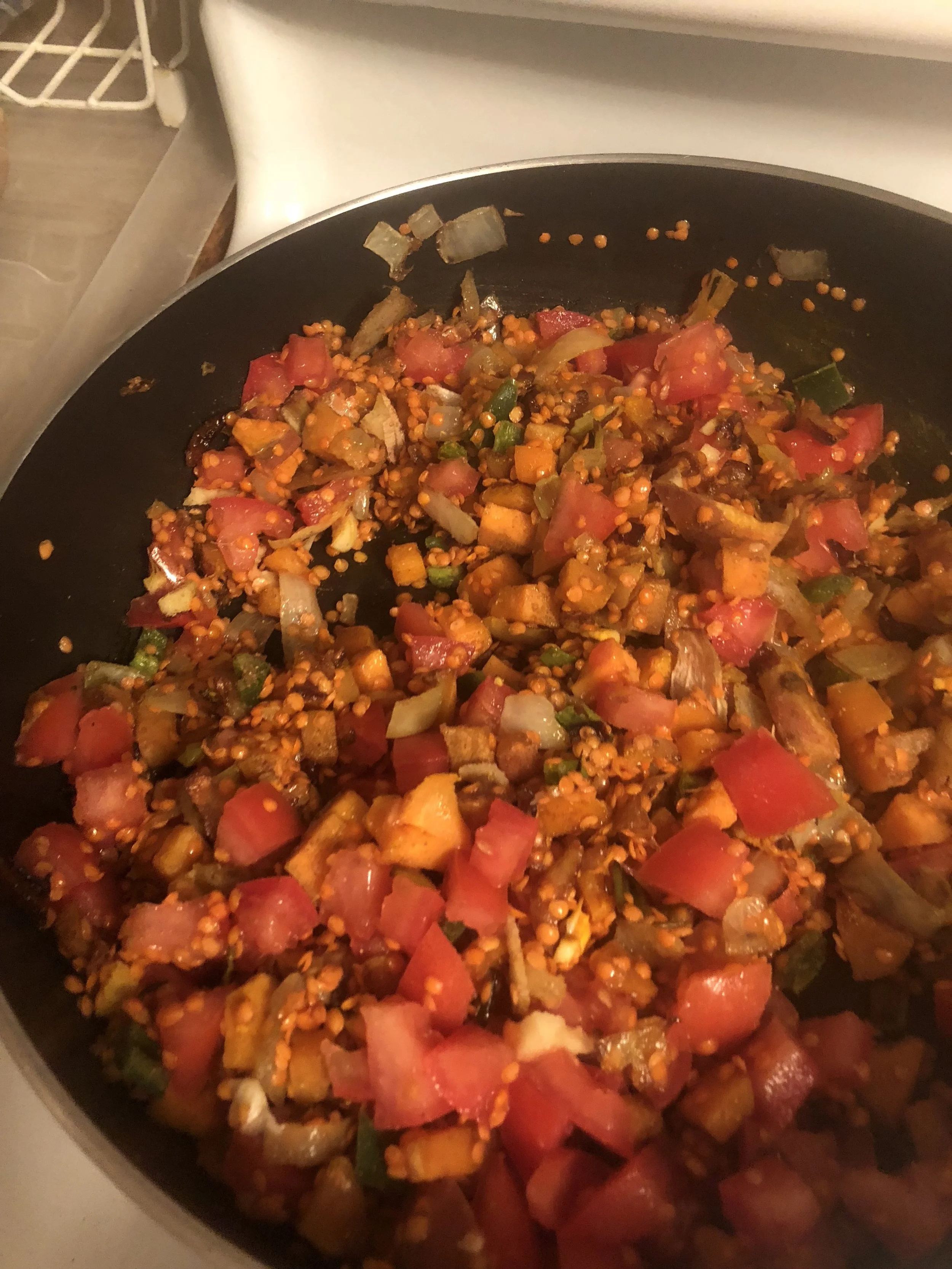 Mix thoroughly and then add 3- 5 cups of water on medium high heat.&nbsp;and 3-5 cups of water (I don't have a cover for the medium skillet I was using so I ended up adding about 6 cups of water but if it were covered it would keep more moisture bef…