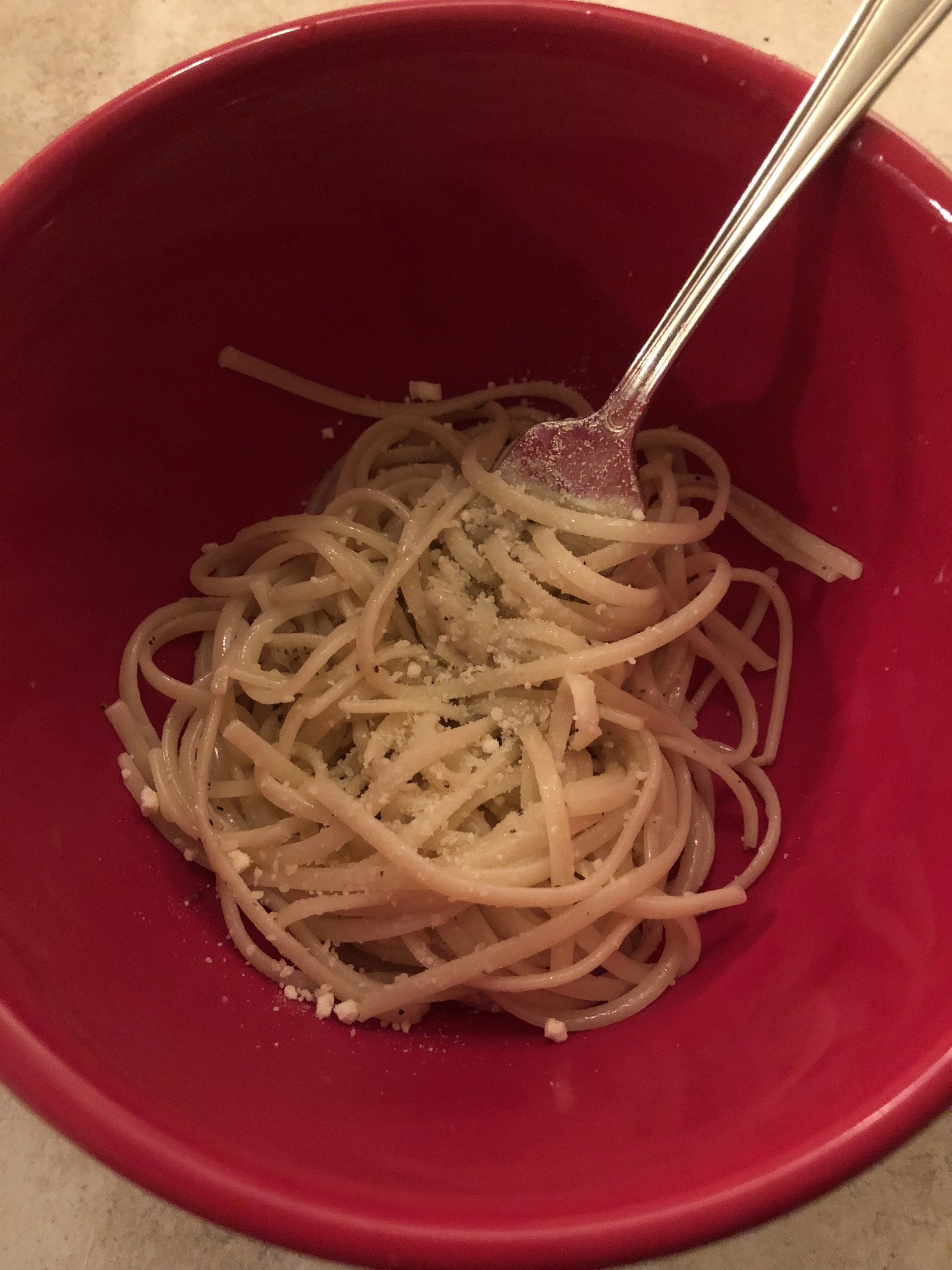 Ingredientslb of thin pasta (I used thin linguine)wedge of parmesanwedge of another cheese (every recipe calls for another cheese- I have seen pecorino Romano, pecorino, parmesan reggiano)...etc...my grocery store had Romano, so this what I used2 tb…