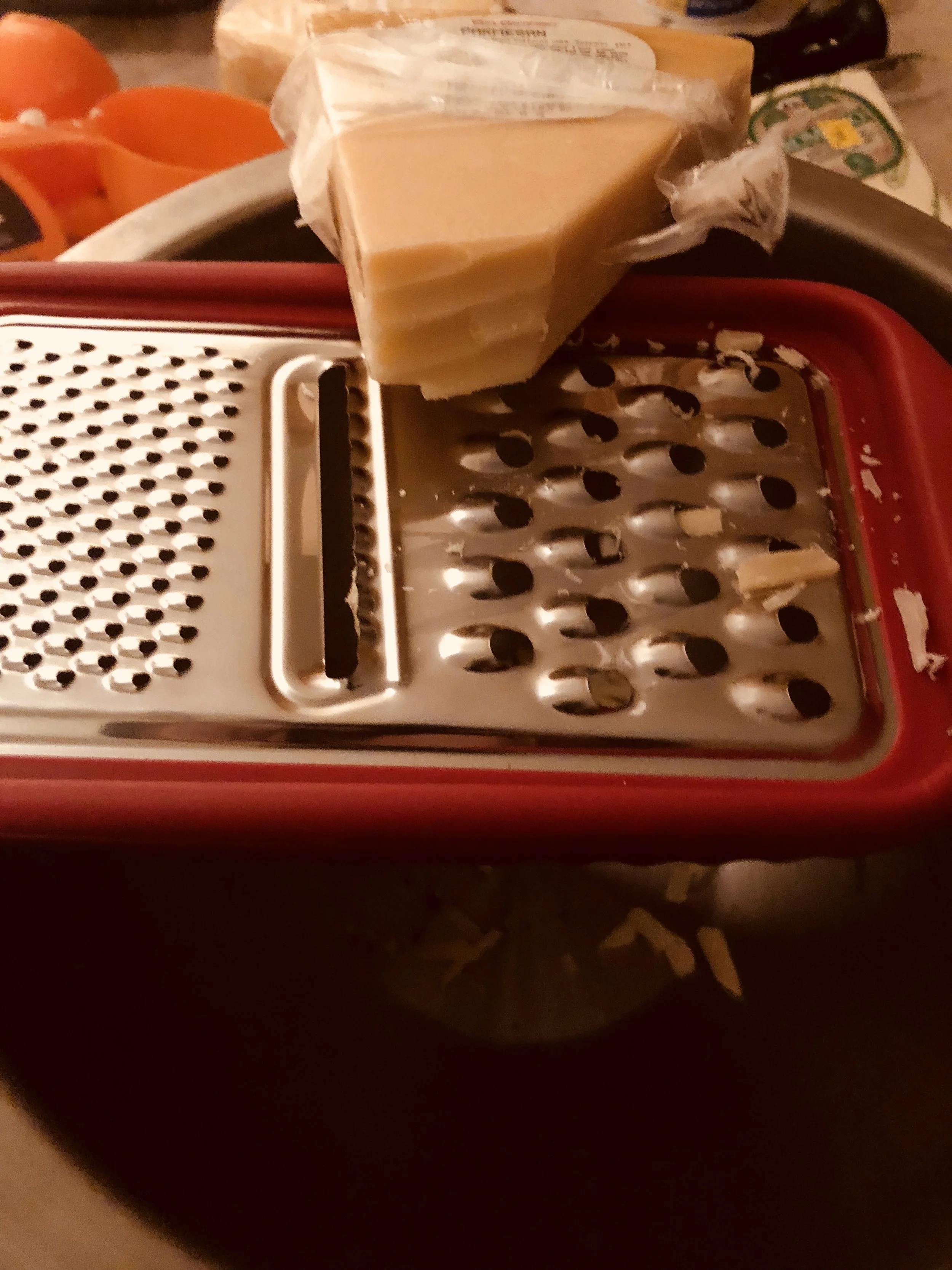 Shred a cup of parmesan (Some recipes call for using prepackaged parmesan crumbles, but I chose shredding the cheese by hand&nbsp;