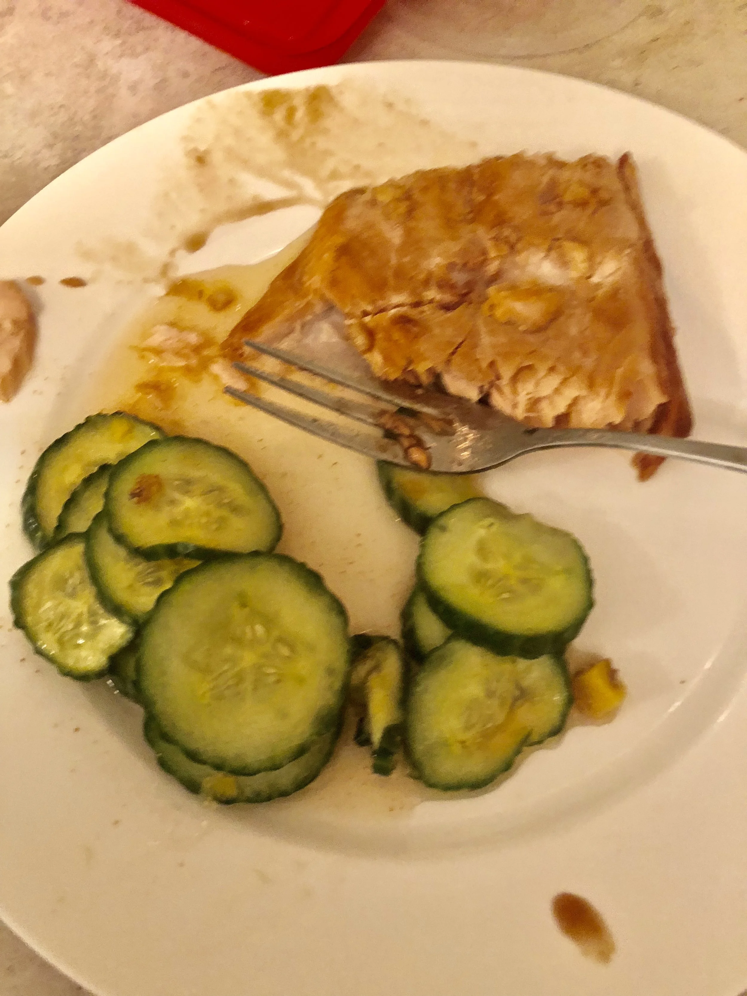 IngredientsSalmon fillet (mine was about a lb)2 cloves of garlic0.25 cup of honey0.25 cup of soy sauce2 tbls of ketchup (yeah, ketchup)Plan of AttackPreheat the oven to 350 degrees