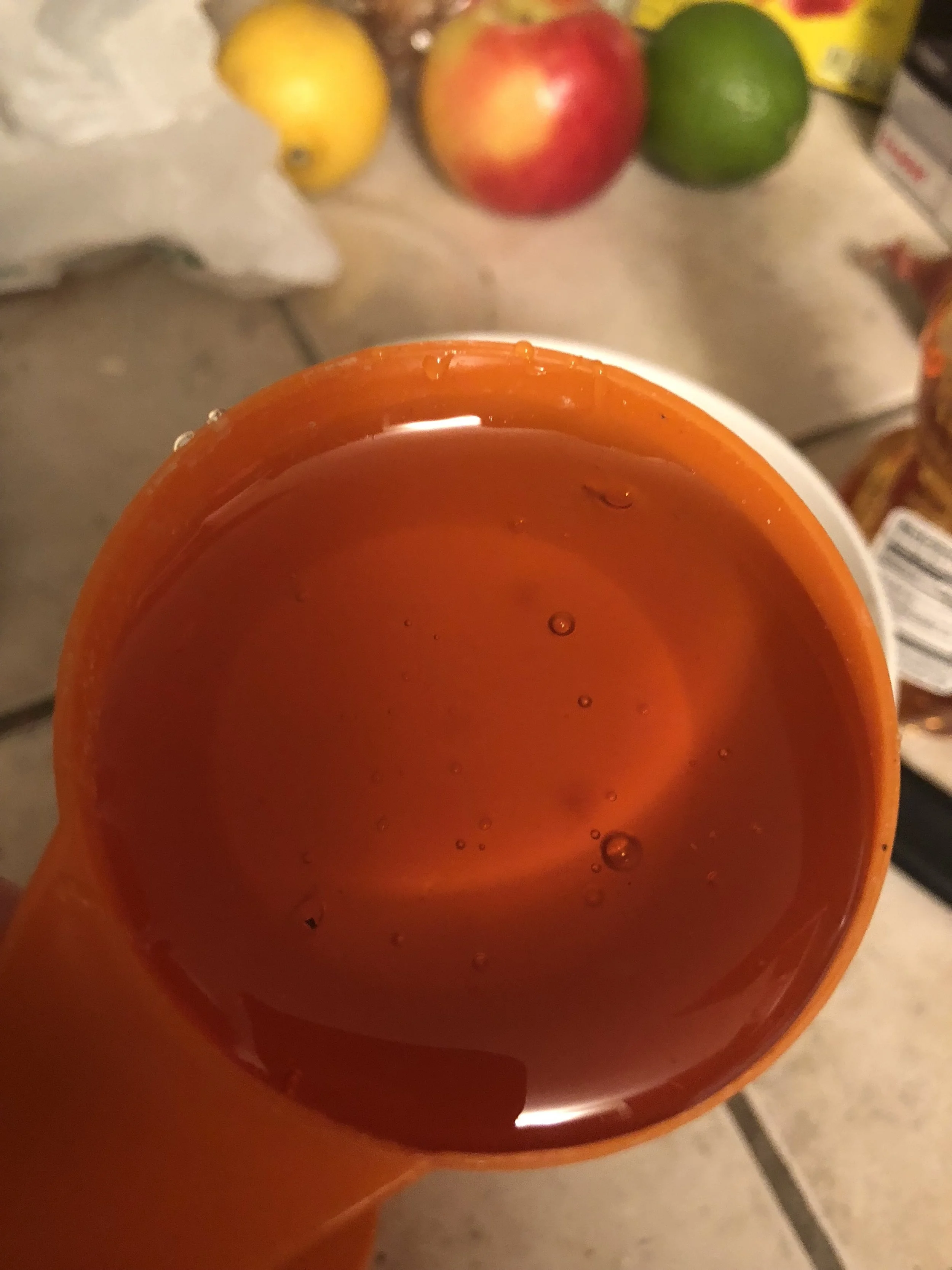 Put Honey, ketchup and soy sauce in a bowl. Dice the garlic and add to the marinade.