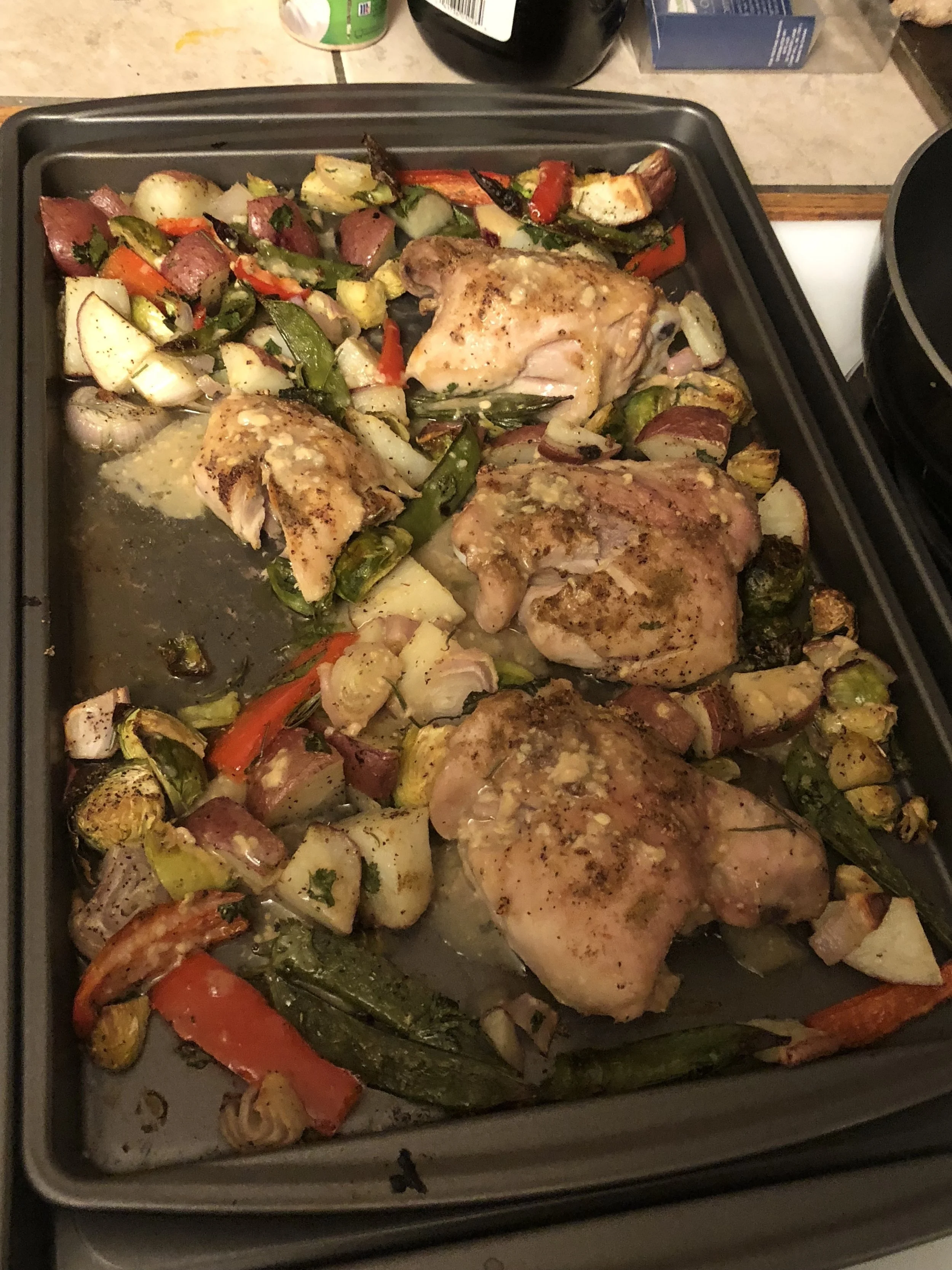 Remove from the login' oven and then drizzle the chicken with the sauce you just created. I recommend doubling the the sauce and doubling the rub...The only sadder than under seasoned chicken is unseasoned chicken....which thinks ii is seasoned. 