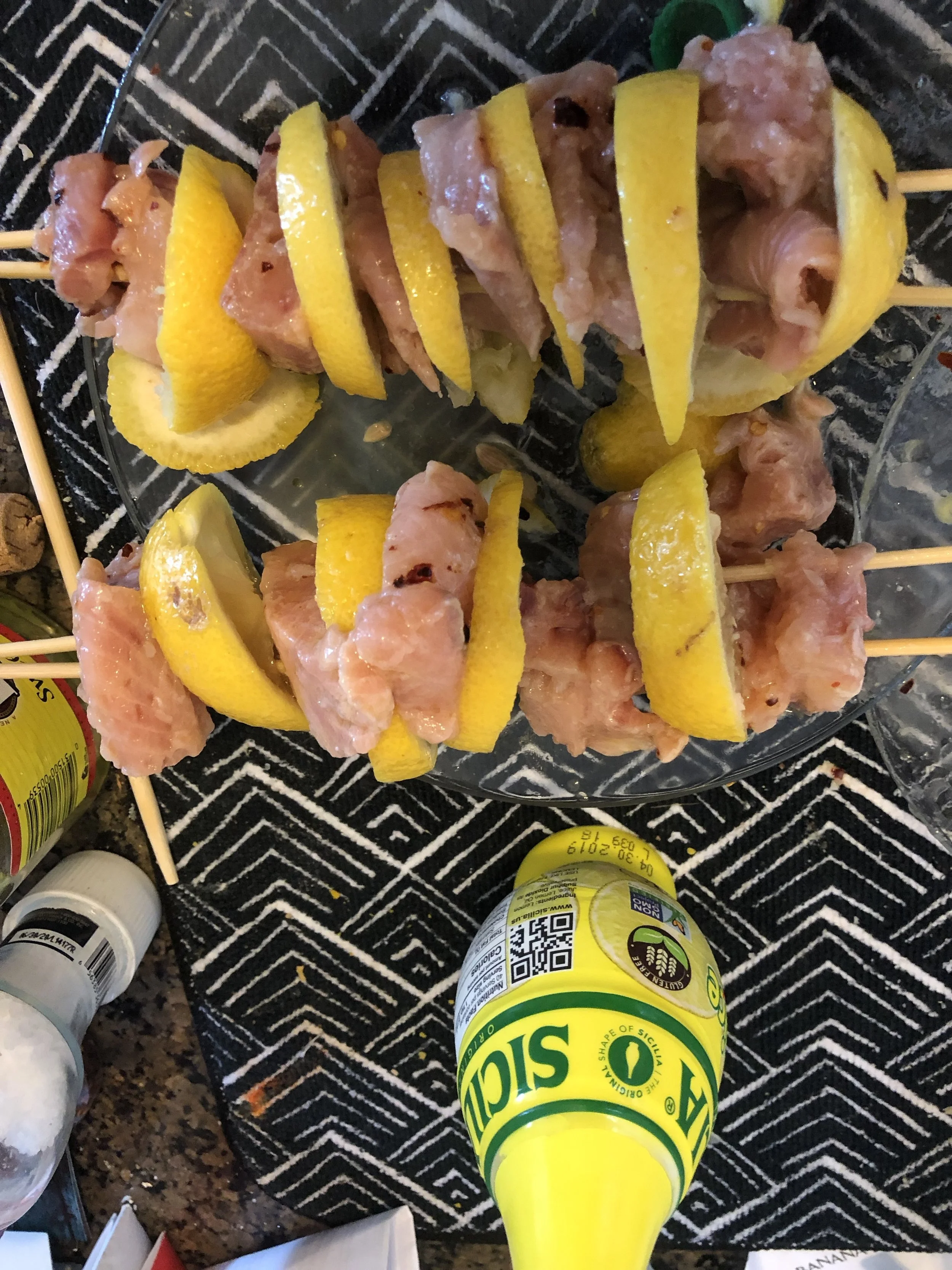 Ingredients2 salmon steaksmedium lemoncup of arugulaMedium red bell pepperolive ilsea salt and ground peppercup of orzoseasoning for the orzo (I used Goya Pollo seasoning)paprikagarliccrushed red pepperPlan of AttackSoak 6 bamboo shish kebab sticks …