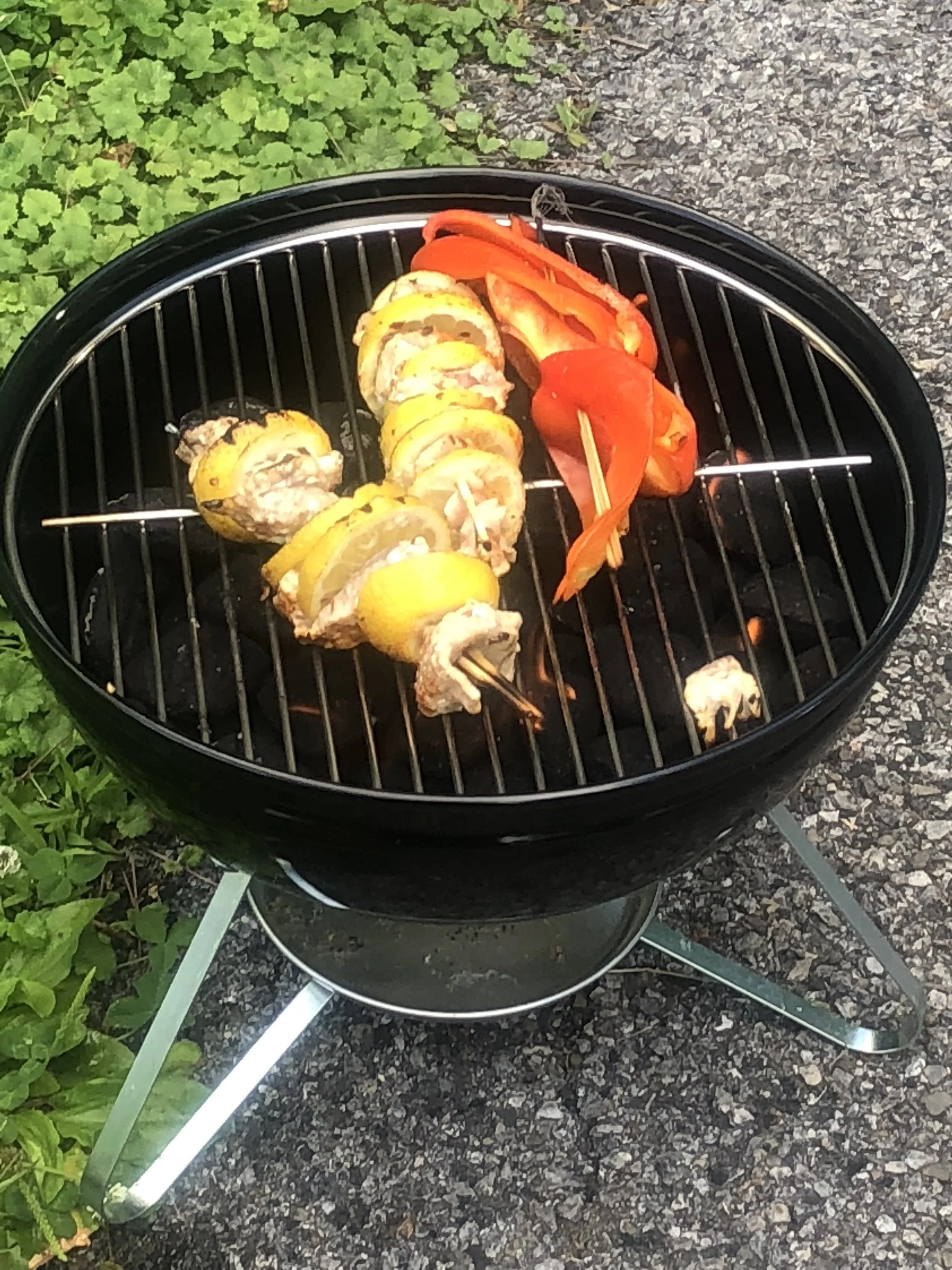 Place your showers on to a medium hot grill and turn often. Cook until vegetables and lemons slices are charred.