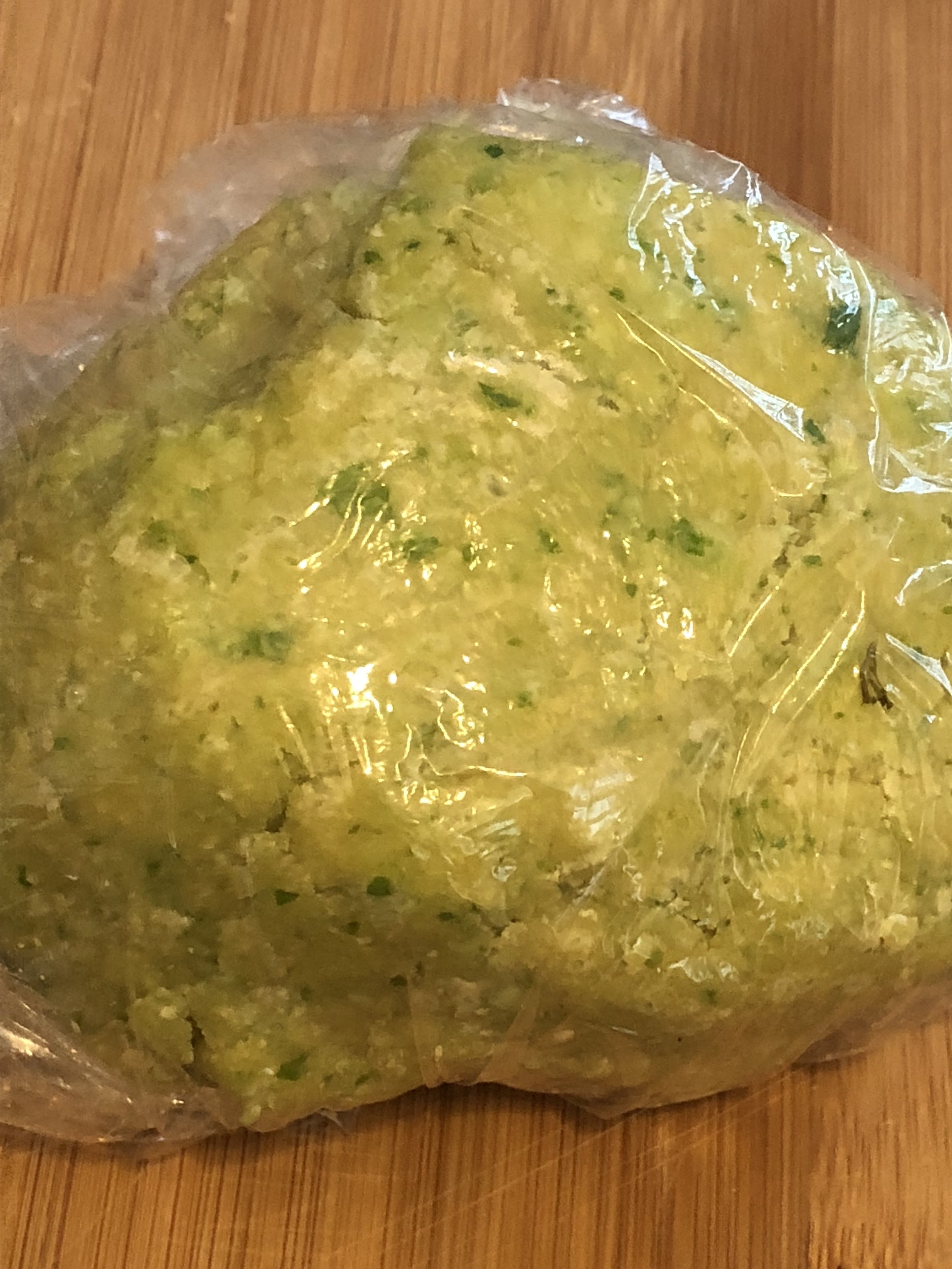 Take the mixture, and knead with your hands until the ingredients make a dough. Wrap the dough in plastic wrap and set on the counter for at least an hour so the dough has time to rest.&nbsp;