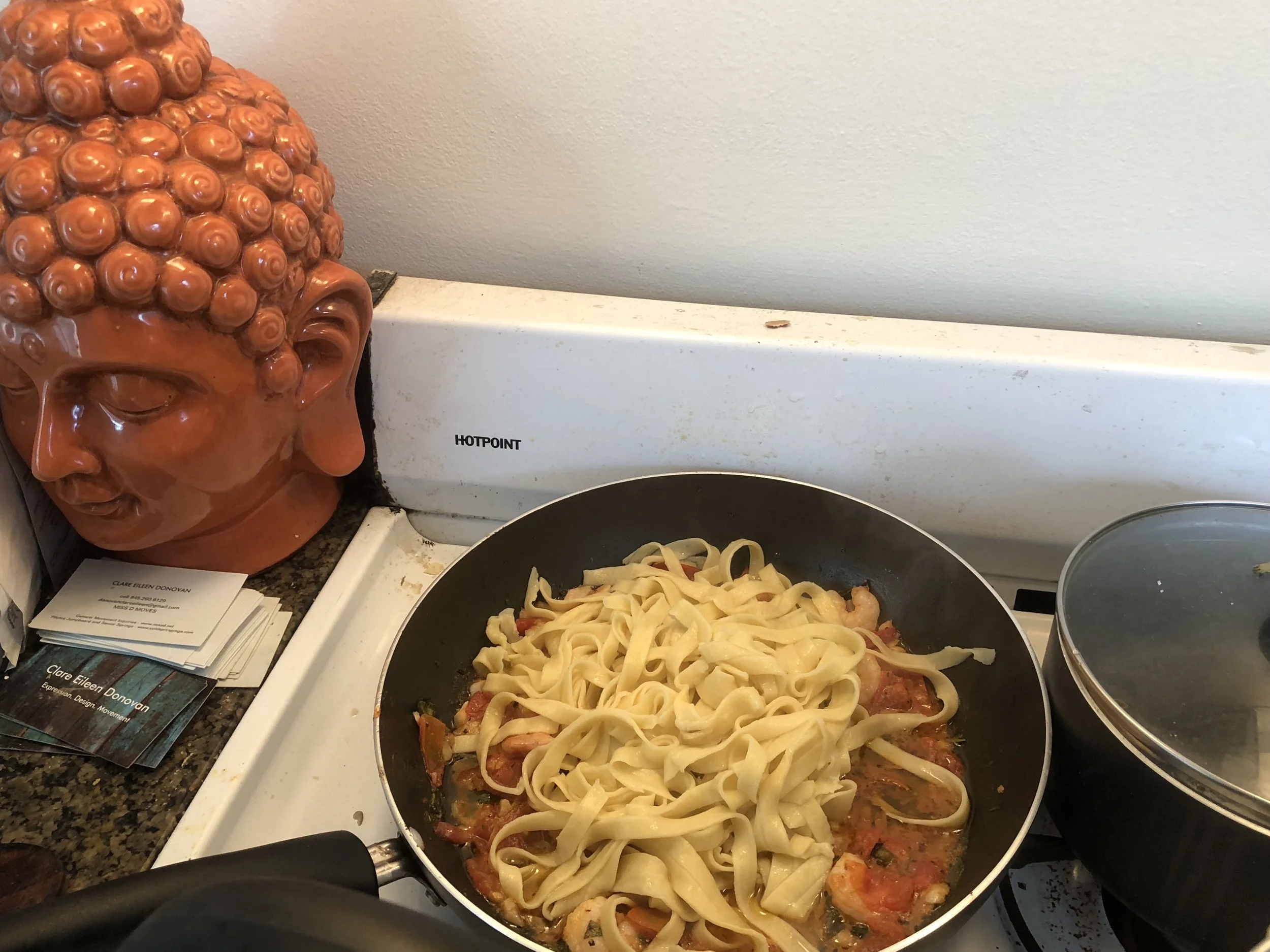 Add the cooked fettuccine into the frying pan, and stir the contents until the pasta is coated.Serve Hot and with your "I just made home made fettuine and I didn't break a sweat" face..