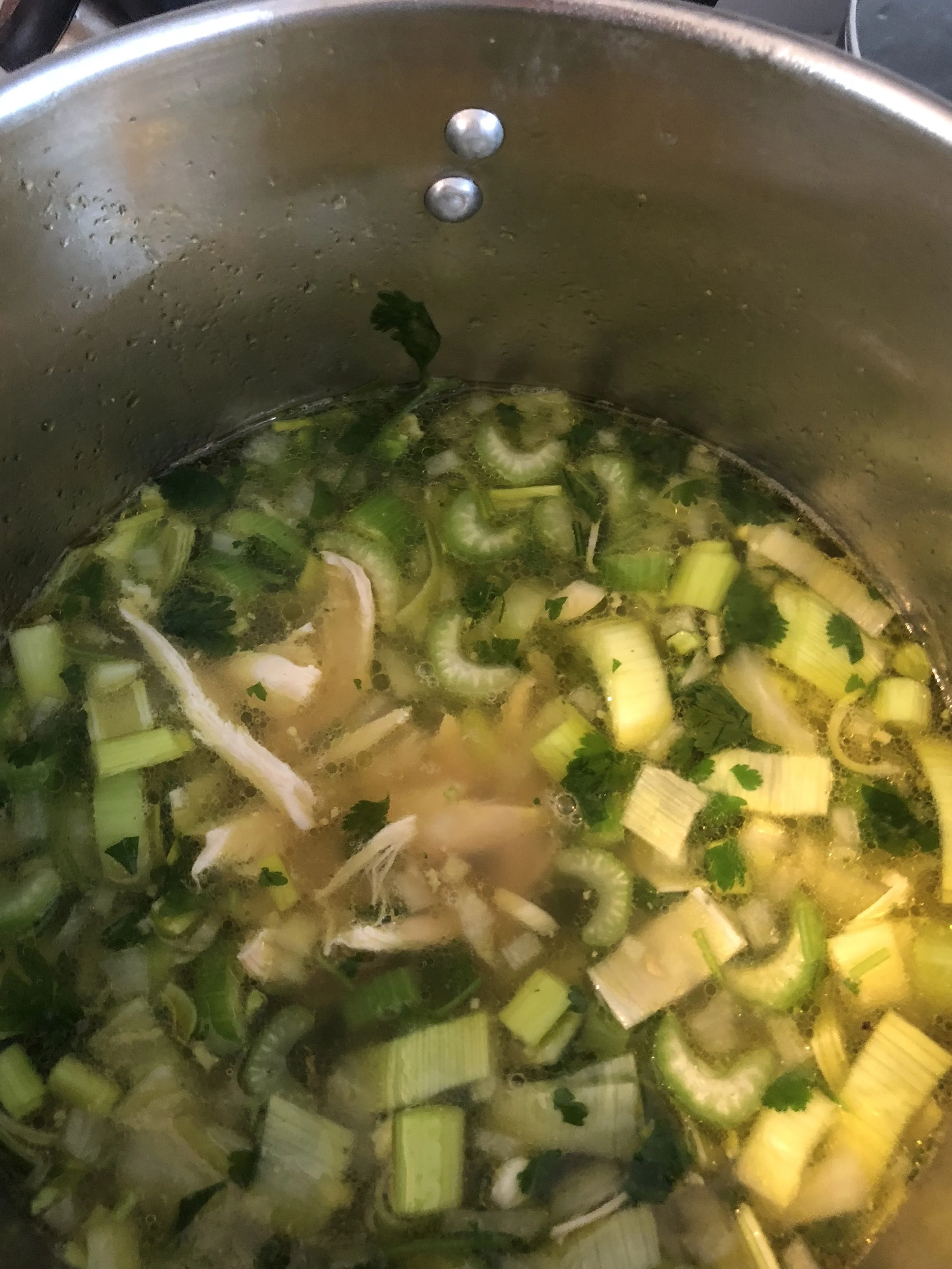 Add the vegetables, chicken seasoning, and herbs into the soup. Cook until aromatic and integrated.*I made the soup on Friday and the matzo balls on Saturday because I had to get Matzo flour imported into Beacon. In cooling the soup, it made the nex…