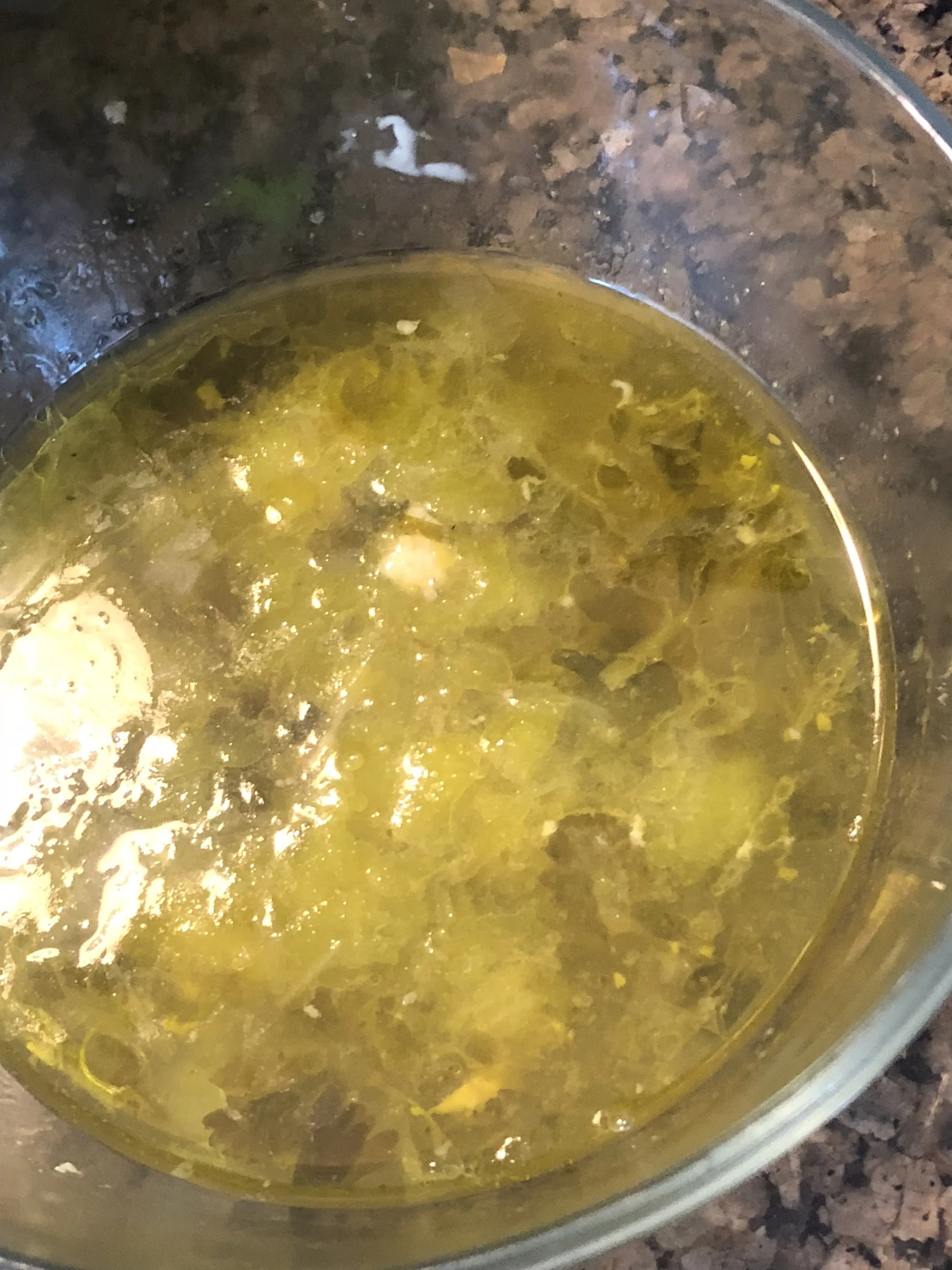 Skin the fat off the top of the soup and reserve. I had to reheat it to be able to add to the matzo mix and then added what was left after I added the appropriate amount of fat into the matzo mix (see below) back into the soup.