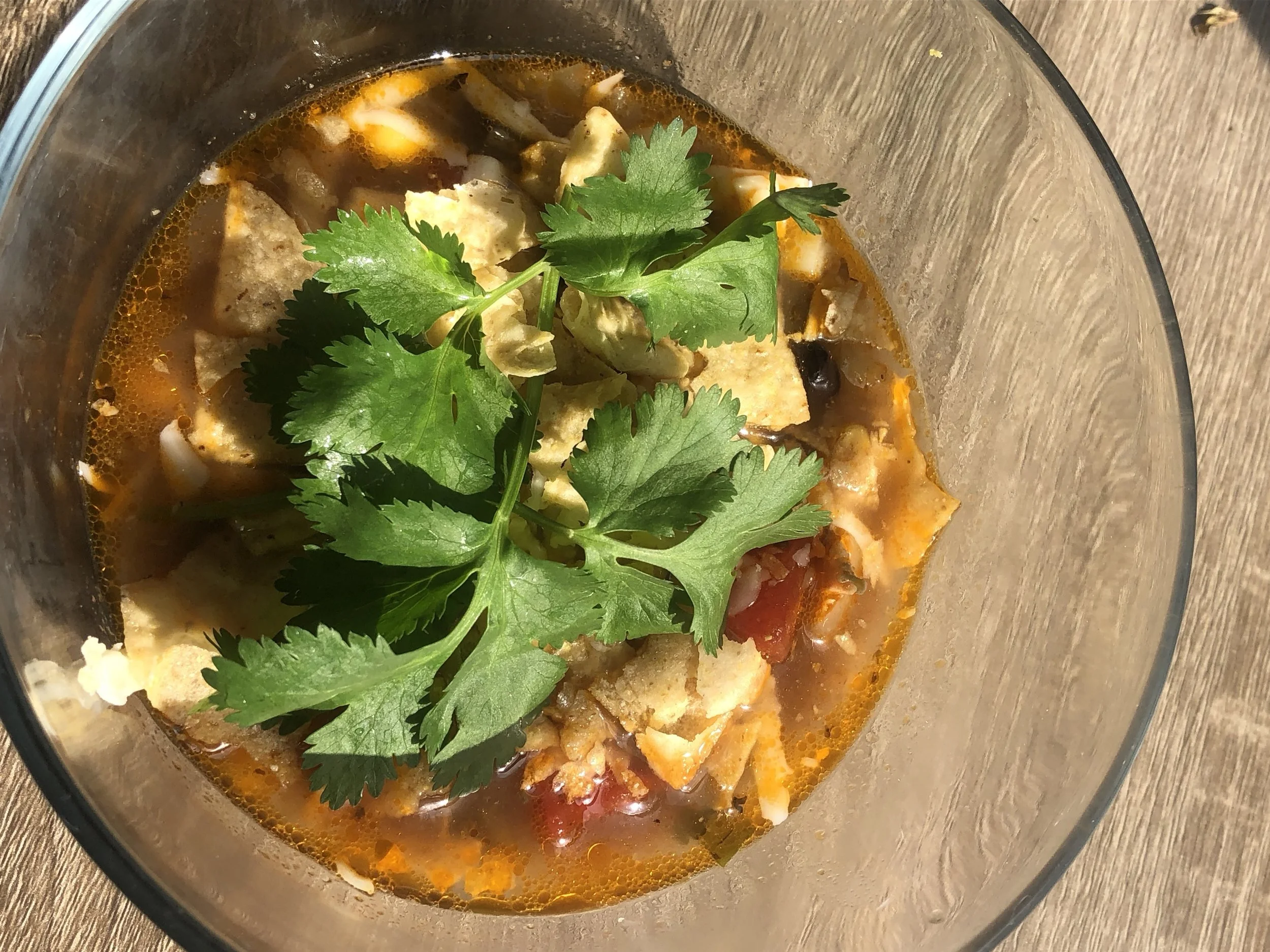 Ingredients5-6 cups of chicken stock (I made my own arm a cleaned rotisserie chicken plus Goya chicken seasoning)can of diced Italian style tomatoescan of cooked cornmedium shallot3 cloves of garliccup of cilantrocan of black beans5 oz of diced gree…