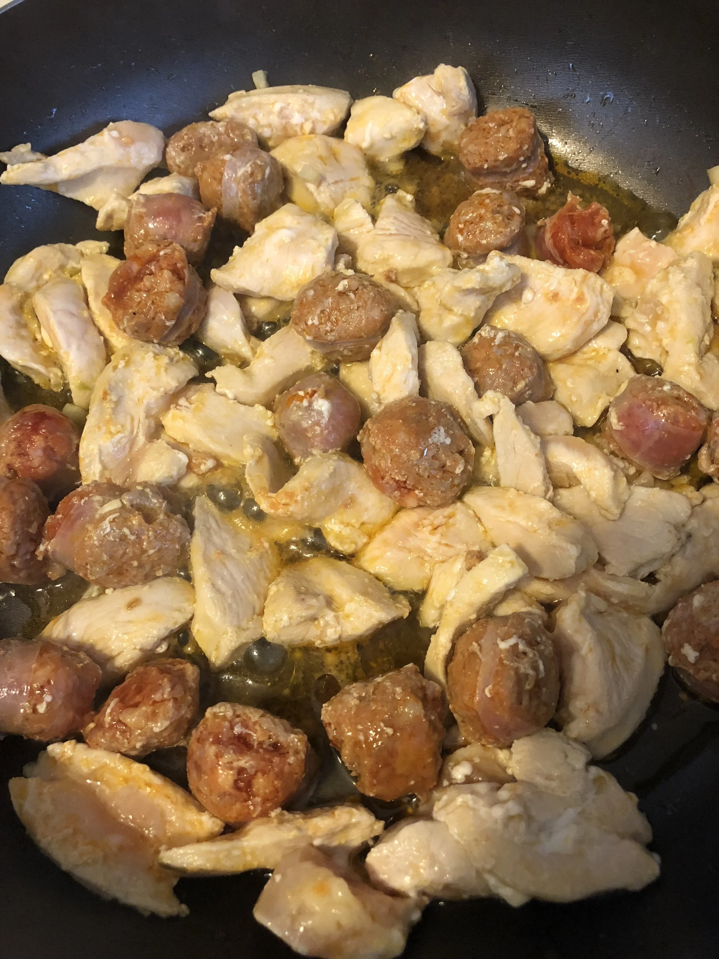 Pictured above- Chicken and sausage cooked through