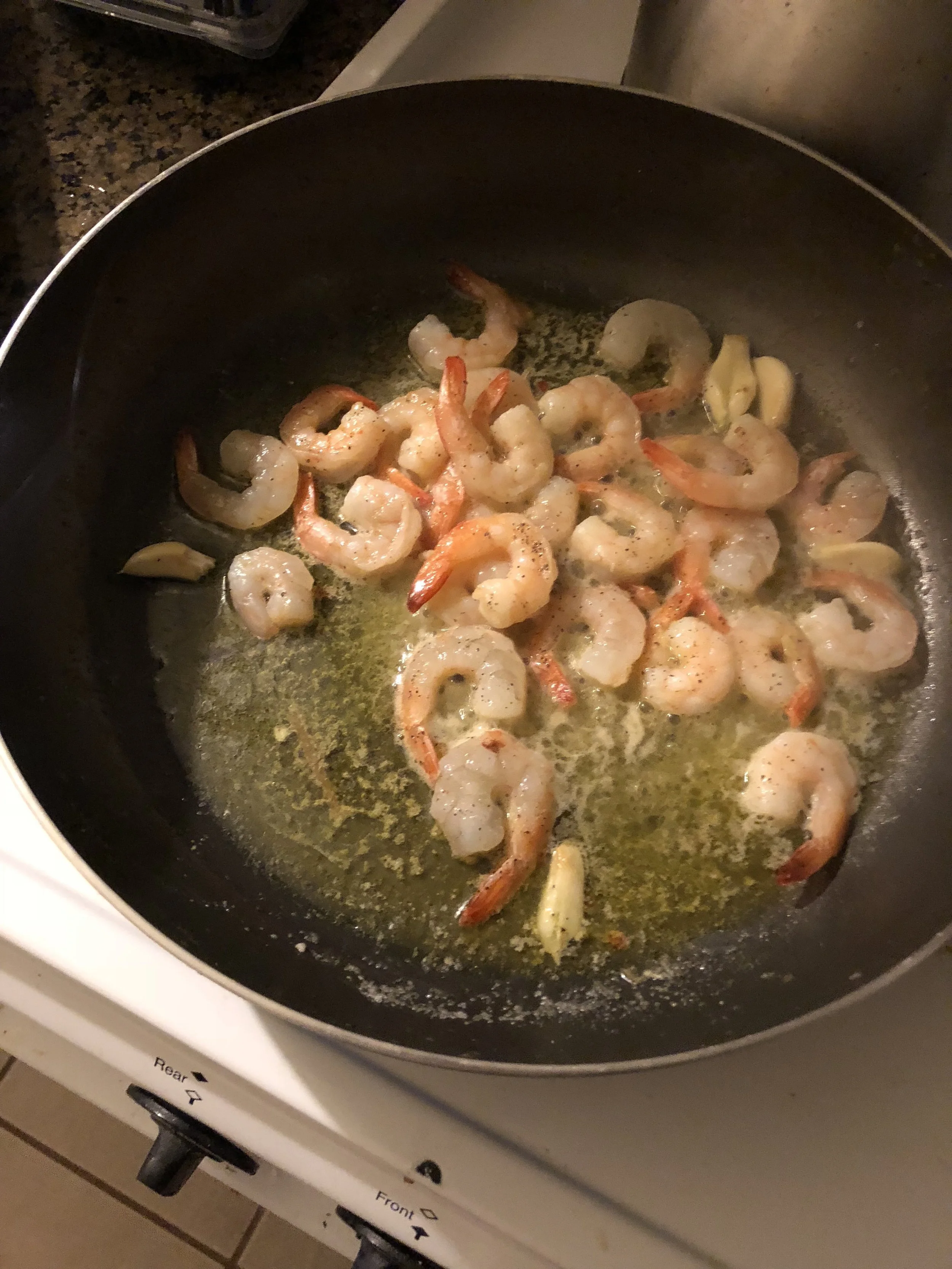 Cook until the shrimp are cooked through. While shrimp is cooking cook the pasta in hot salted boil water.