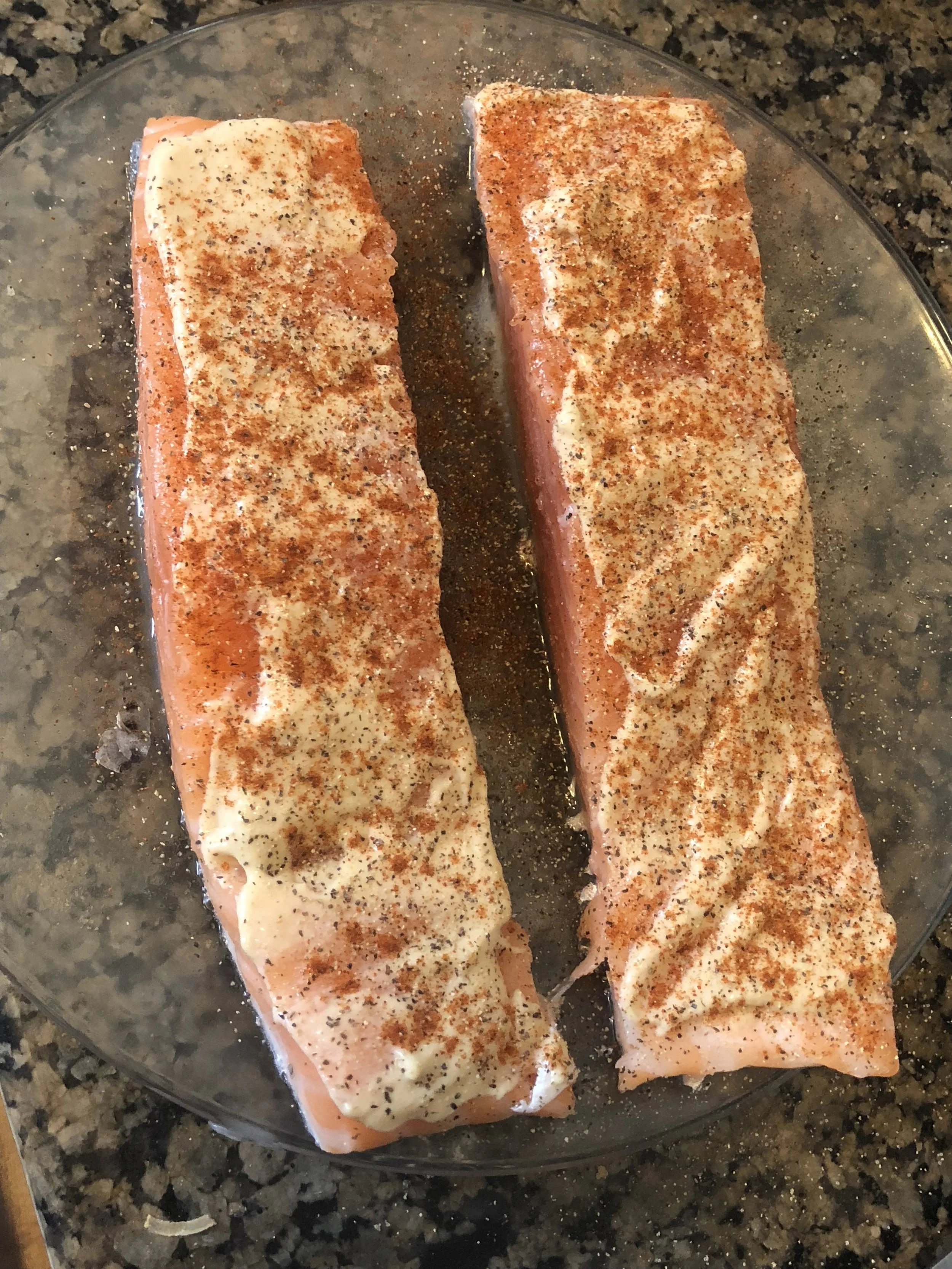 season with salt and pepper and then dust with paprika.