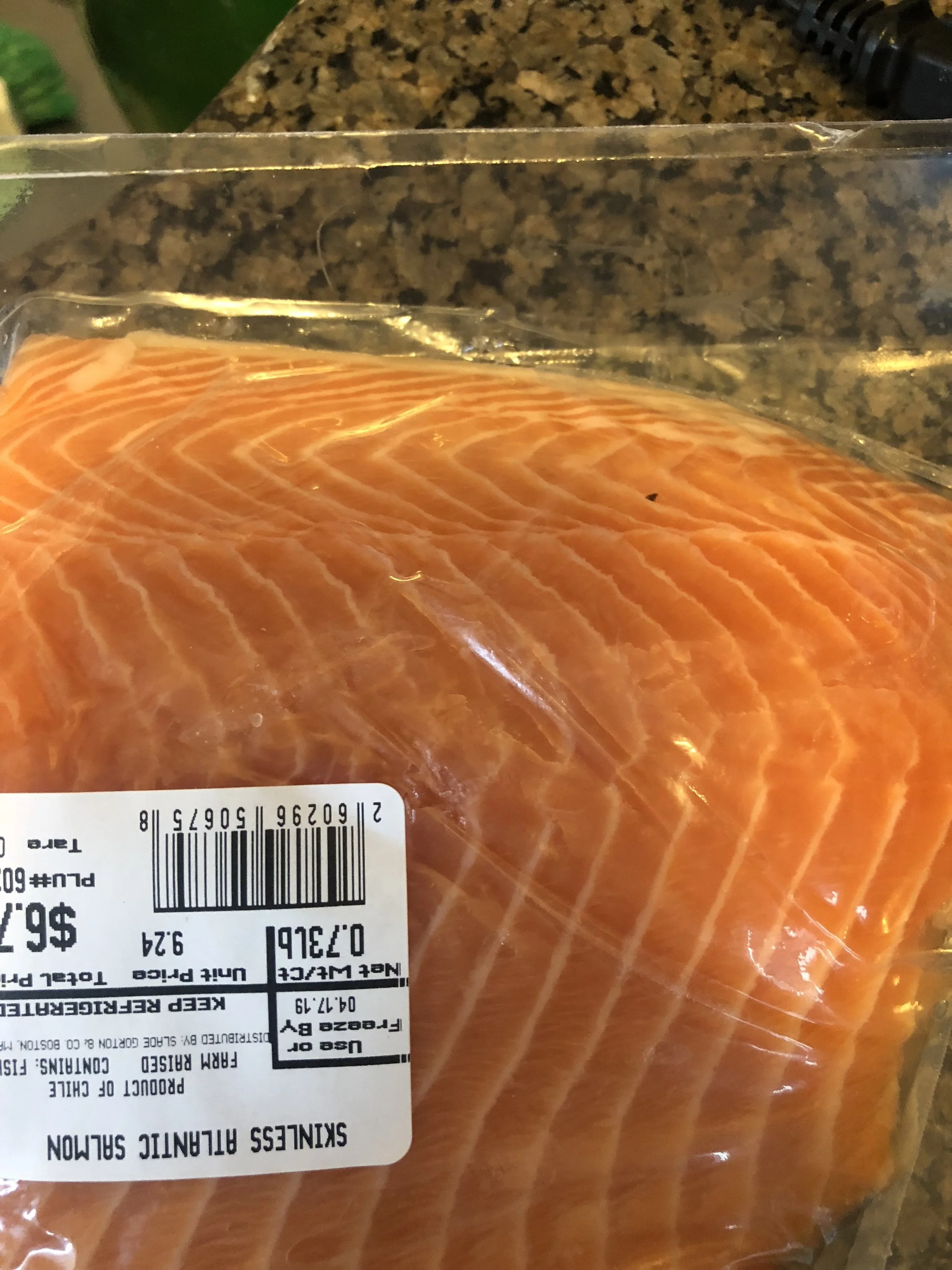 Find a salmon steak with the skin removed or remove the skin carefully