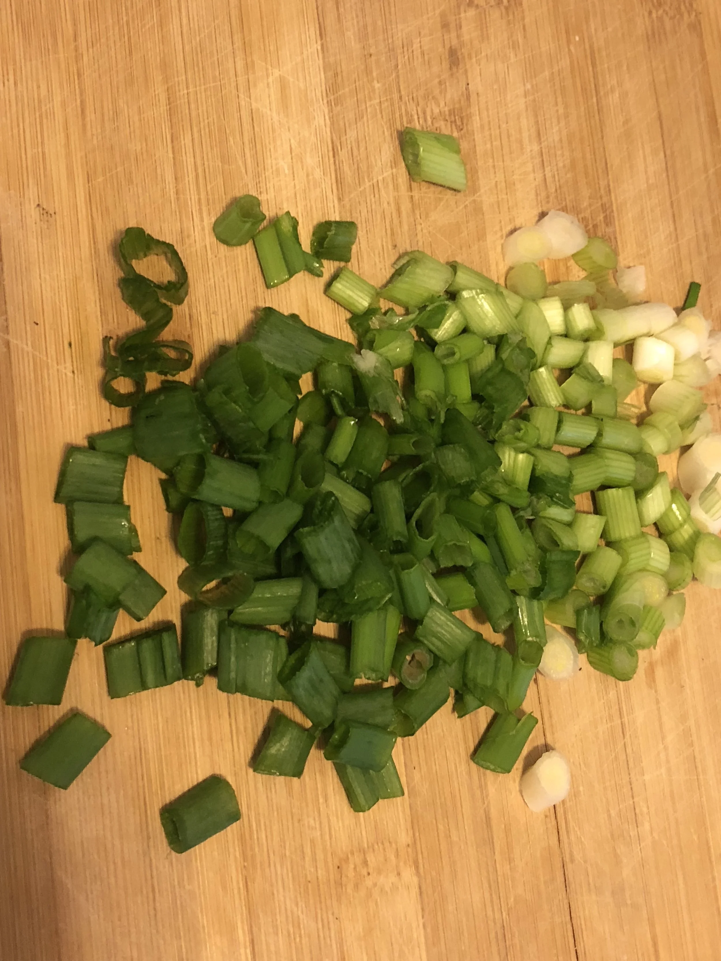 Dice your scallions, grate you ginger, and grate your garlic. Reserve.