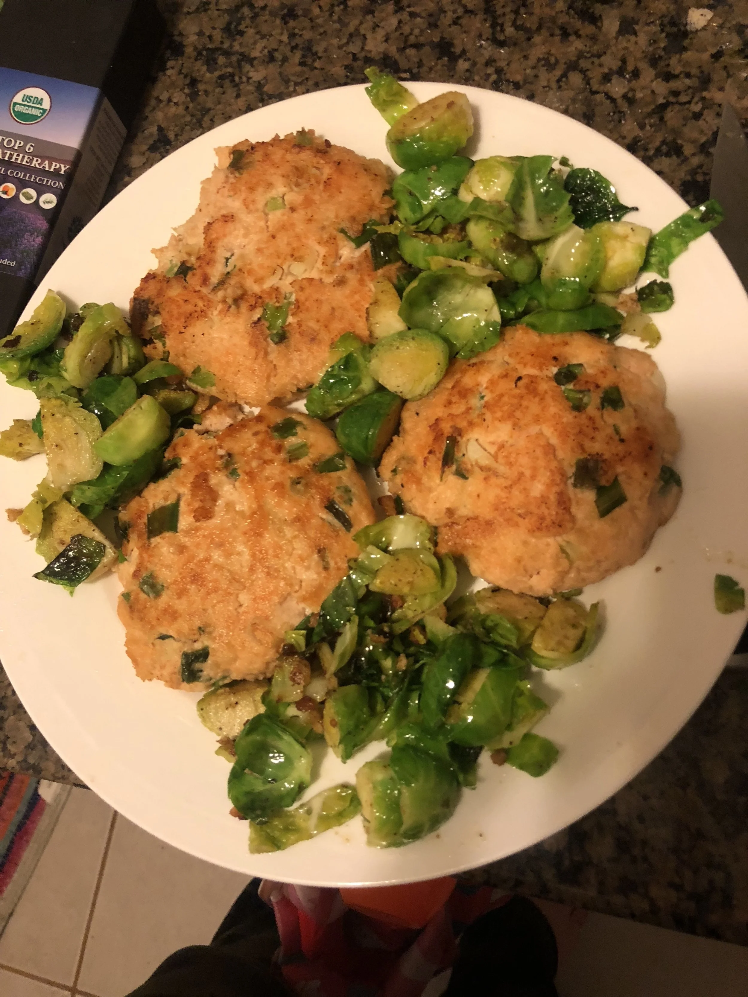 Serve hot with cucumber pickles and aioli dressing as option toppings. This salmon was served in my house (to me, yes, spiritually we should always make a point to serve others and serve ourselves), with sautéed Brussels sprouts.