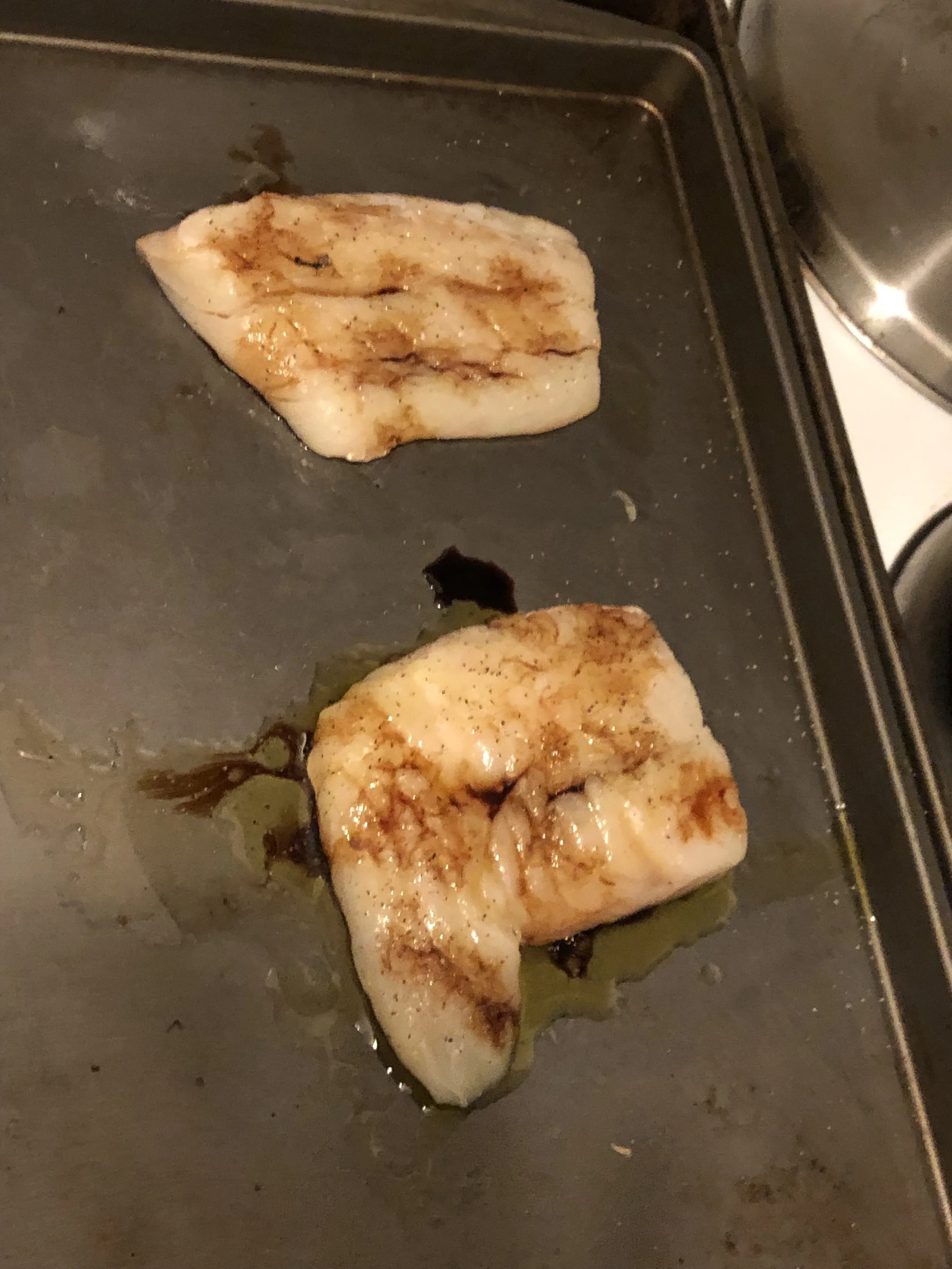Coat your cod in olive oil and place on a medium rimmed sheet pan. Drizzle the top of the fish with the fish sauce and soy sauce, and then sprinkle with paprika. If you’re omitting the fish sauce, cover with salt and pepper, since fish sauce has suc…