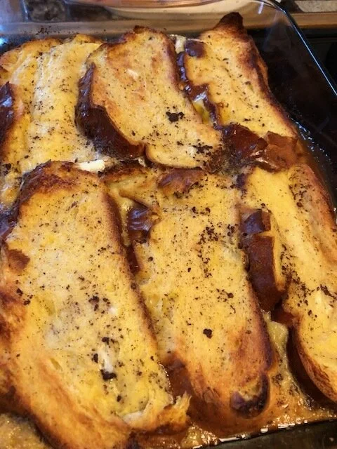 Ingredients0.5 cup of butter (I used salted)1.5 cup of milk (but you can use half and half)tsp of vanilla5 eggs2 tbls of corn syrupcup of brown sugarloaf of challah breadtsp of cinnamonPlan of AttackAdd the butter, brown sugar and corn syrup to a me…