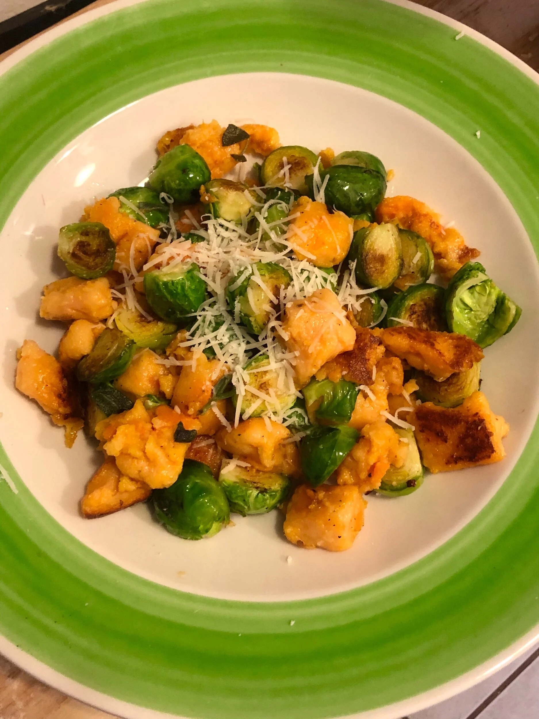 Serve hot with grated parmesan on top in a green platter you always knew you would have a use for