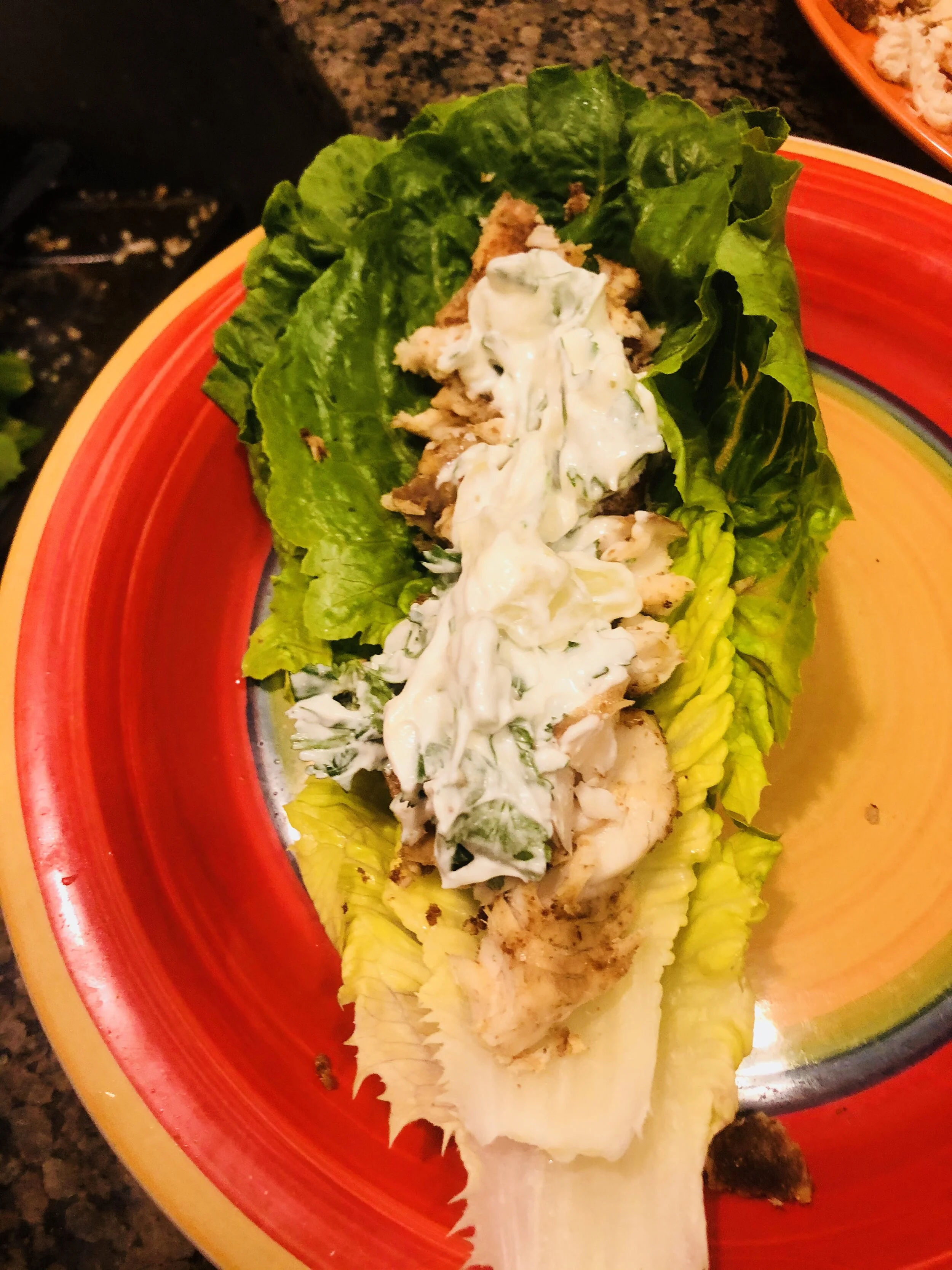 “Lettuce eat fish” or, for the serious, “Fish in Lettuce Tacos”