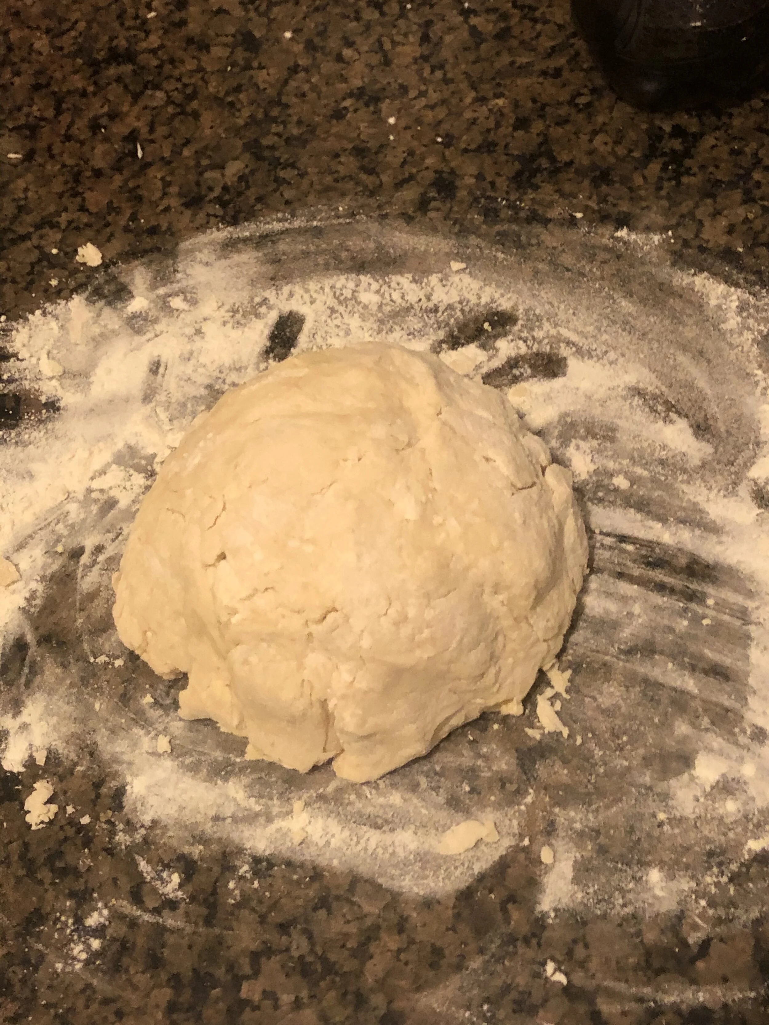Knead the flour gently and shape into a ball on a floured surface.