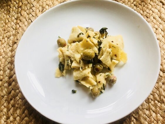 Homemade Pappardelle with Basil, Herbs and Olives