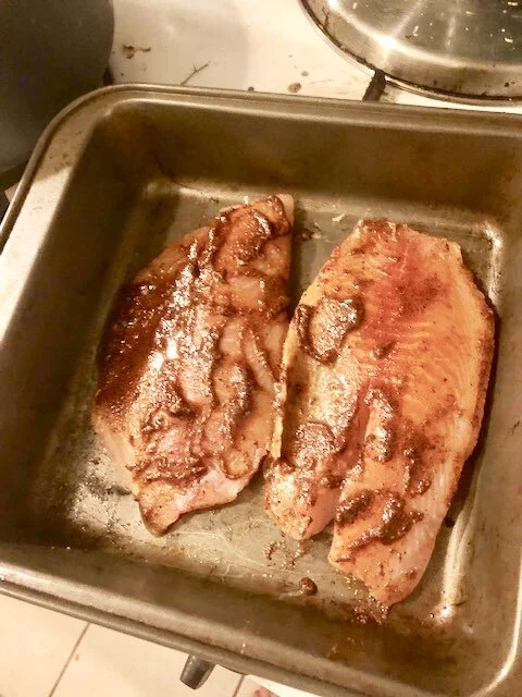 Preheat the oven to 390 DegreesMix the lime juice, salt, pepper, garlic, olive oil, cayenne, cumin, chili powder in a bowl and brush both sides of the fish.Drizzle a few drops of olive oil on your baking dish and rest the fish on top