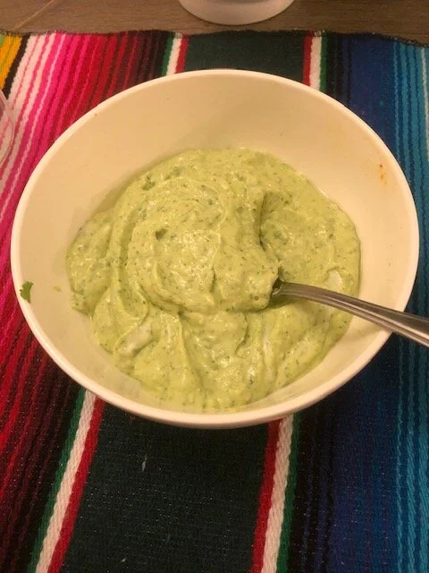 Add all ingredients to your food processor and blend until pureed but still creamy…Use on everything, including spicy fish, nachos, or as a decadent touch to salads..