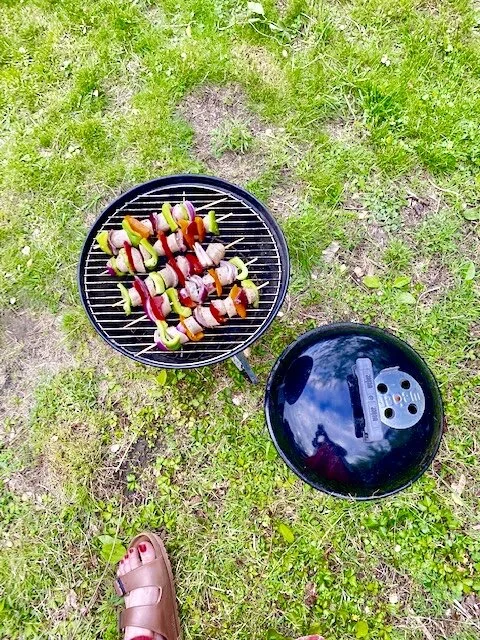 If using a charcoal grill, if possible (it wasn’t for me, because I am neurotic about grilling safety) start your charcoal grill coals.