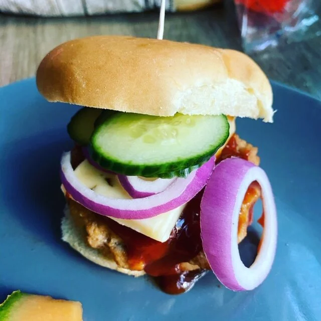 Sweet and Savory Chicken Burgers with Quick Pickles