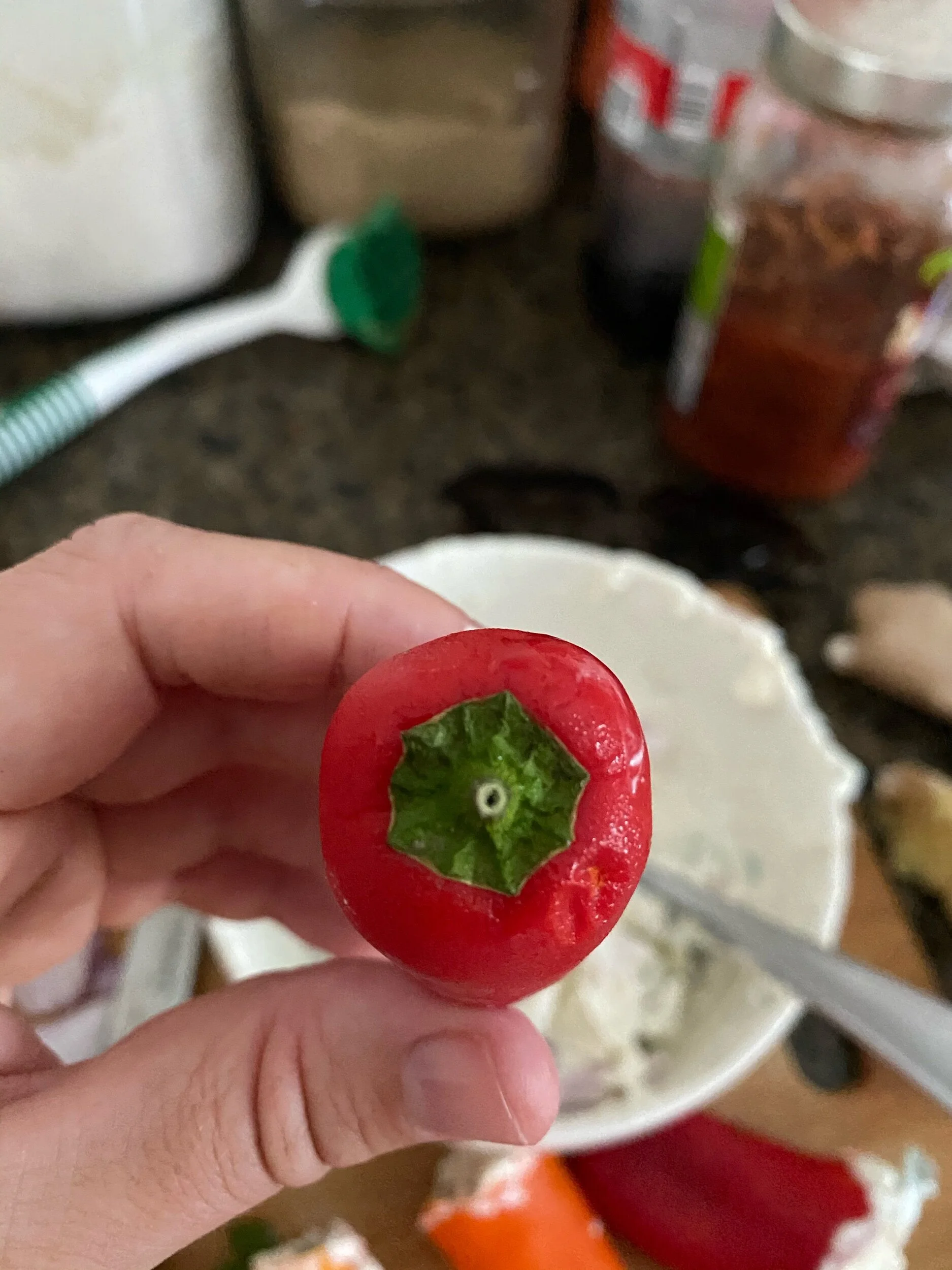 When you cut the top off your PepperS, cut in a curcle snd simply lift the top off..
