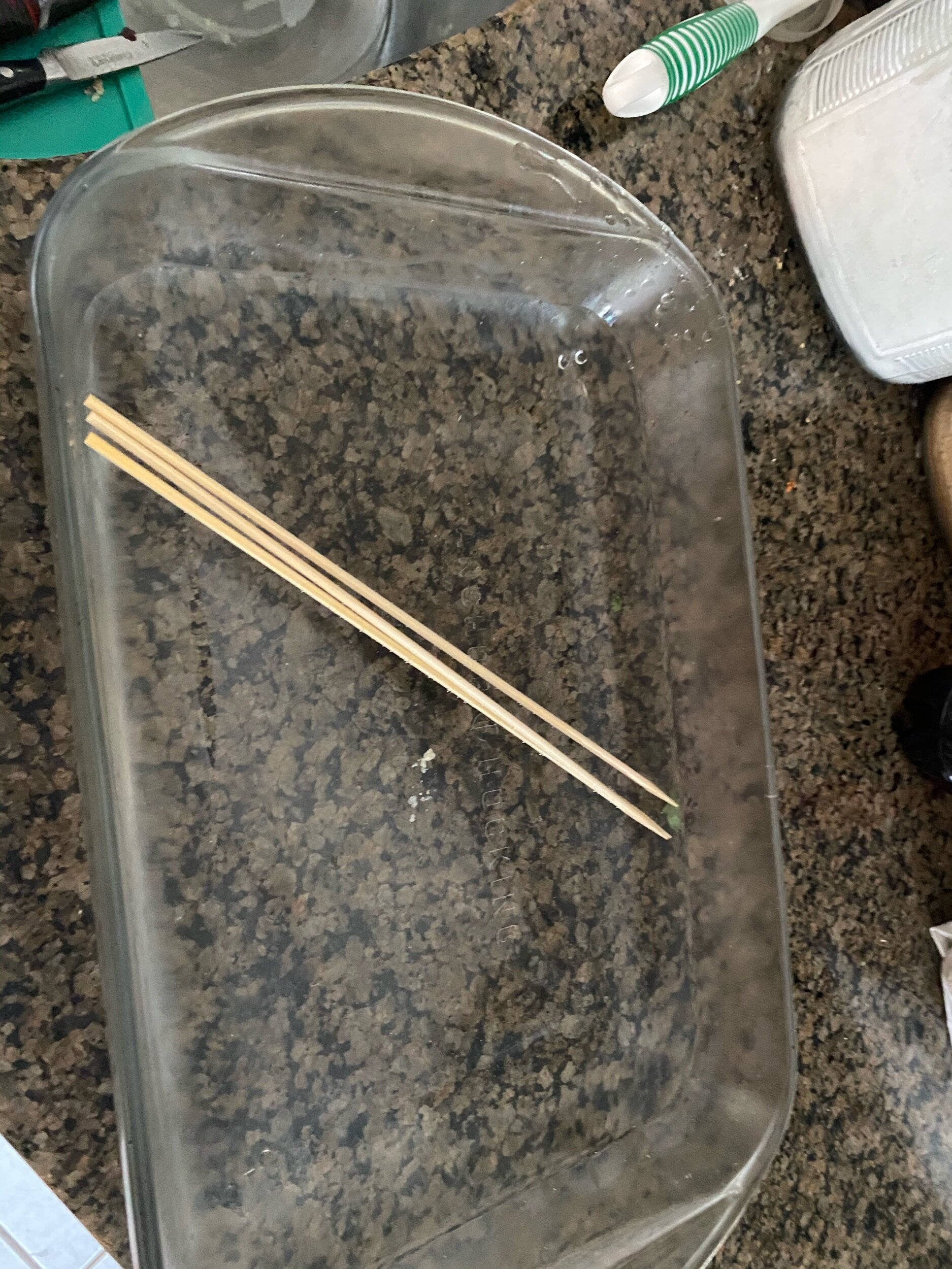 Soak your skewers in a baking dish for minimum of 30 minutes