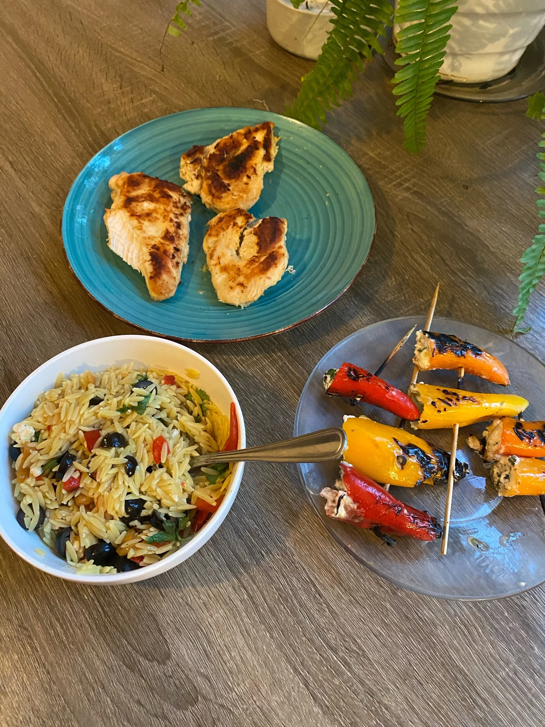 Serving suggestion: greek orzo salad, ginger lime chicken and stuffed grilled bellAs