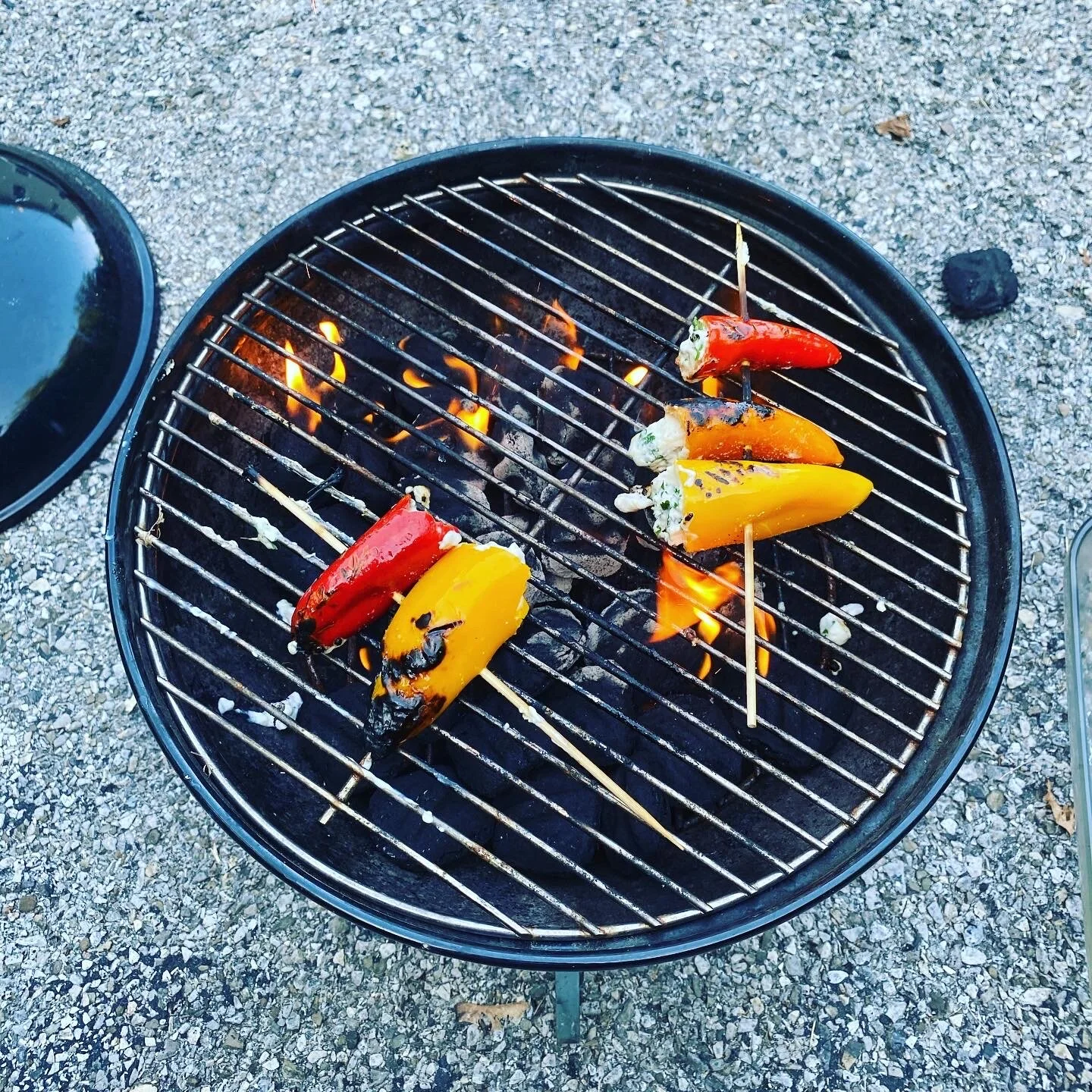 Grilled stuffed mini Bella peppers skewers