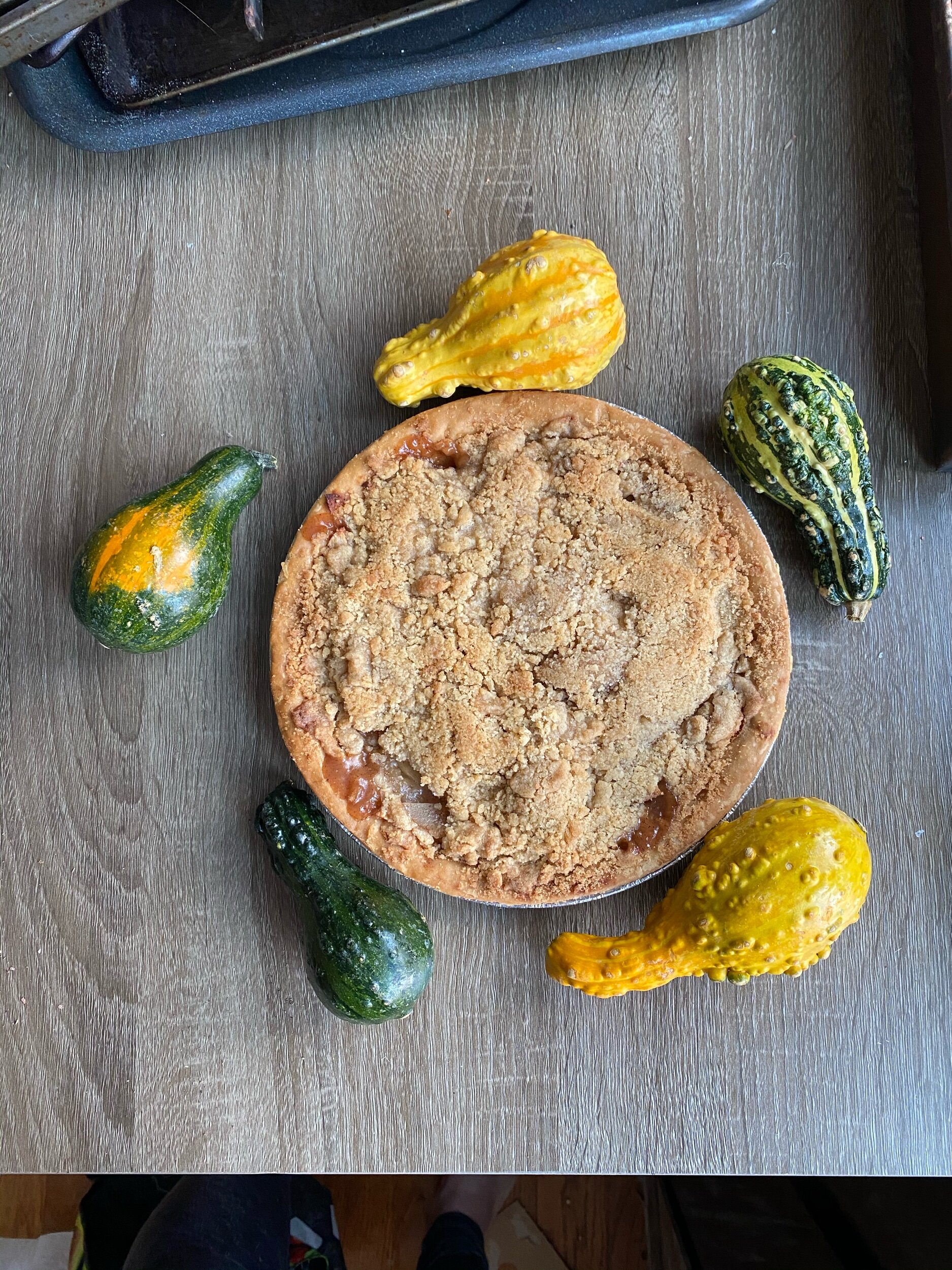 Bake for 41- 56 minutes (or until the crumble topping has started browning and juice is oozing our from the pie.