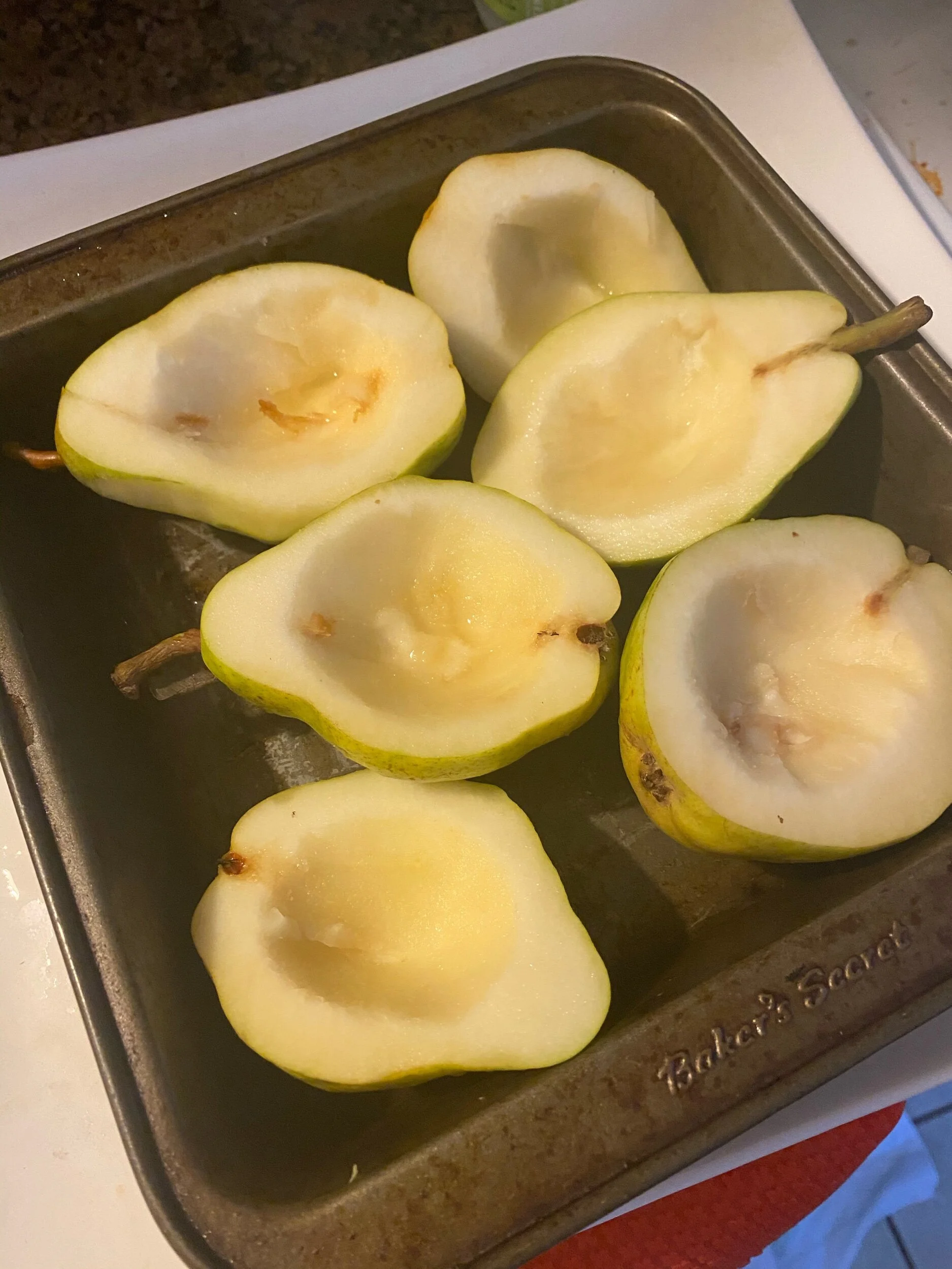 Preheat the oven to 390 degrees. Scoop out the insides of the pears, and brush lightly with your melted butter. Mix your oats, brown Sugar, cinnamON, and remaining butter and fill the pear halves. Put them in the oVen and allow them To cooK until th…