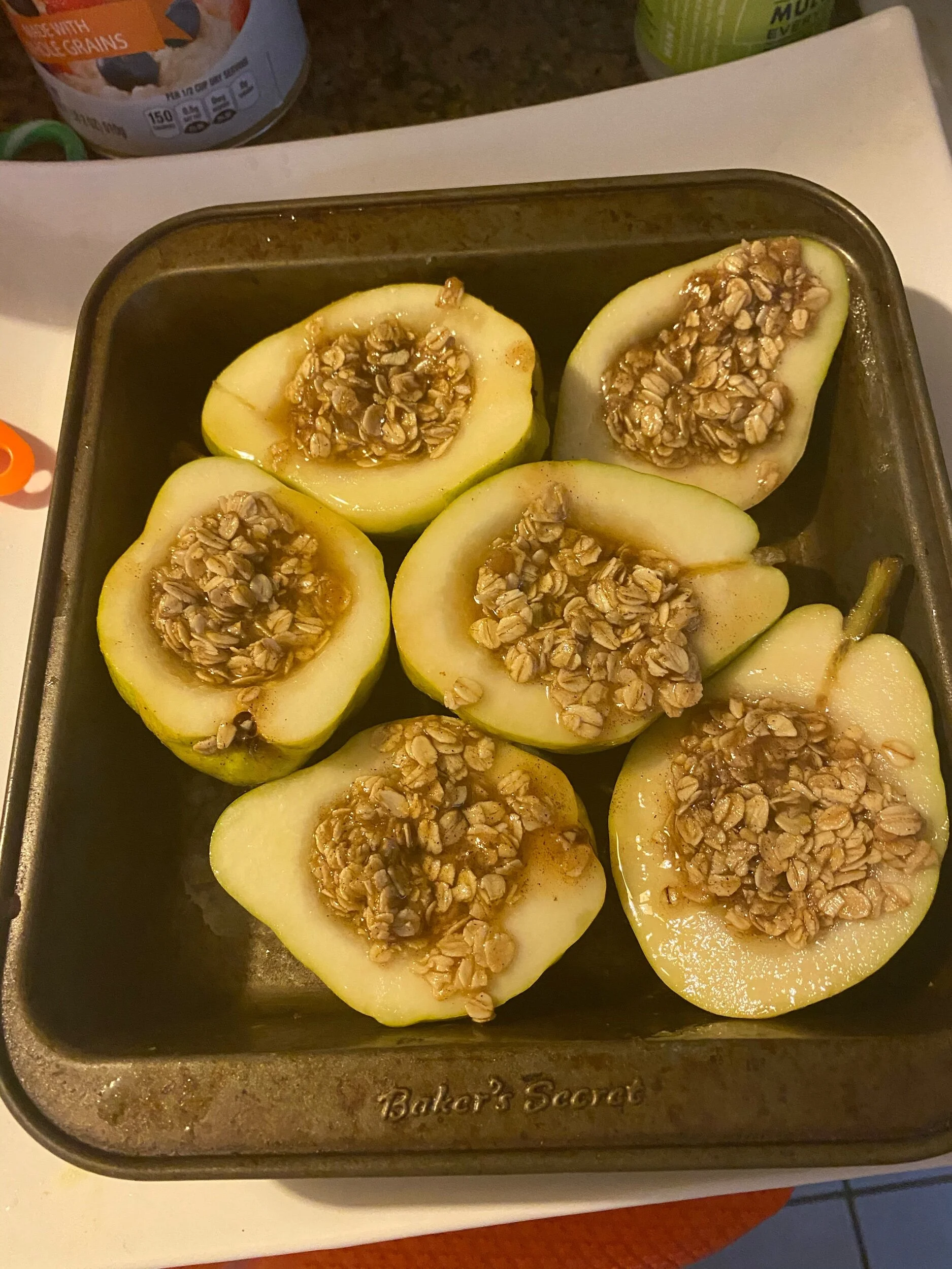 Pictured- pre-baking. Serve hot and possibly with a scoop of Vanila ice cream.