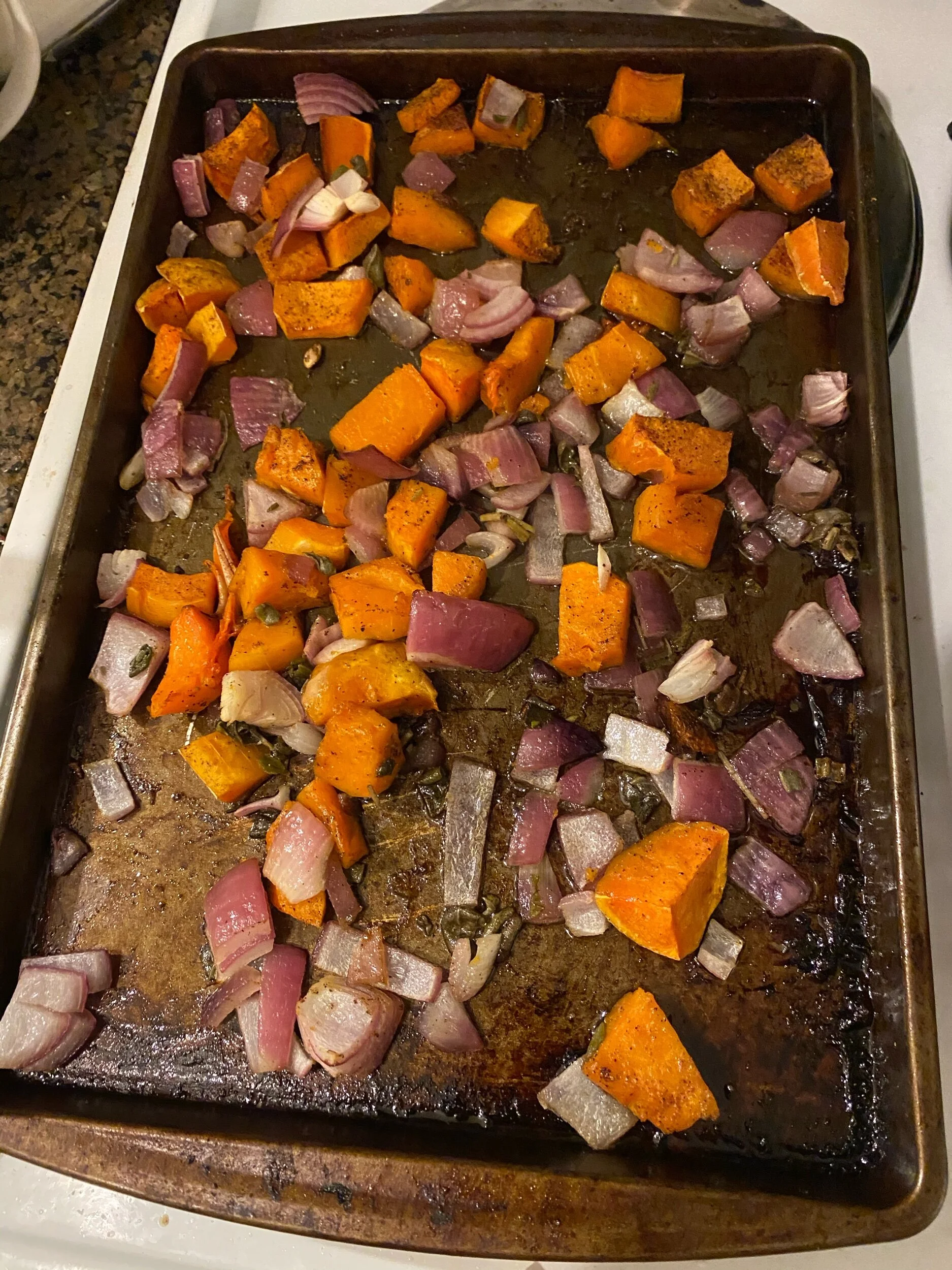 Roast until Bacon is cooked through and the onions have started to caramelize, 25 - 30 minutes.  While the bacon is cooking, make the pasta, cooking until a dente according to box directions. Reserve a cup of pasta water and return the pasta to the …