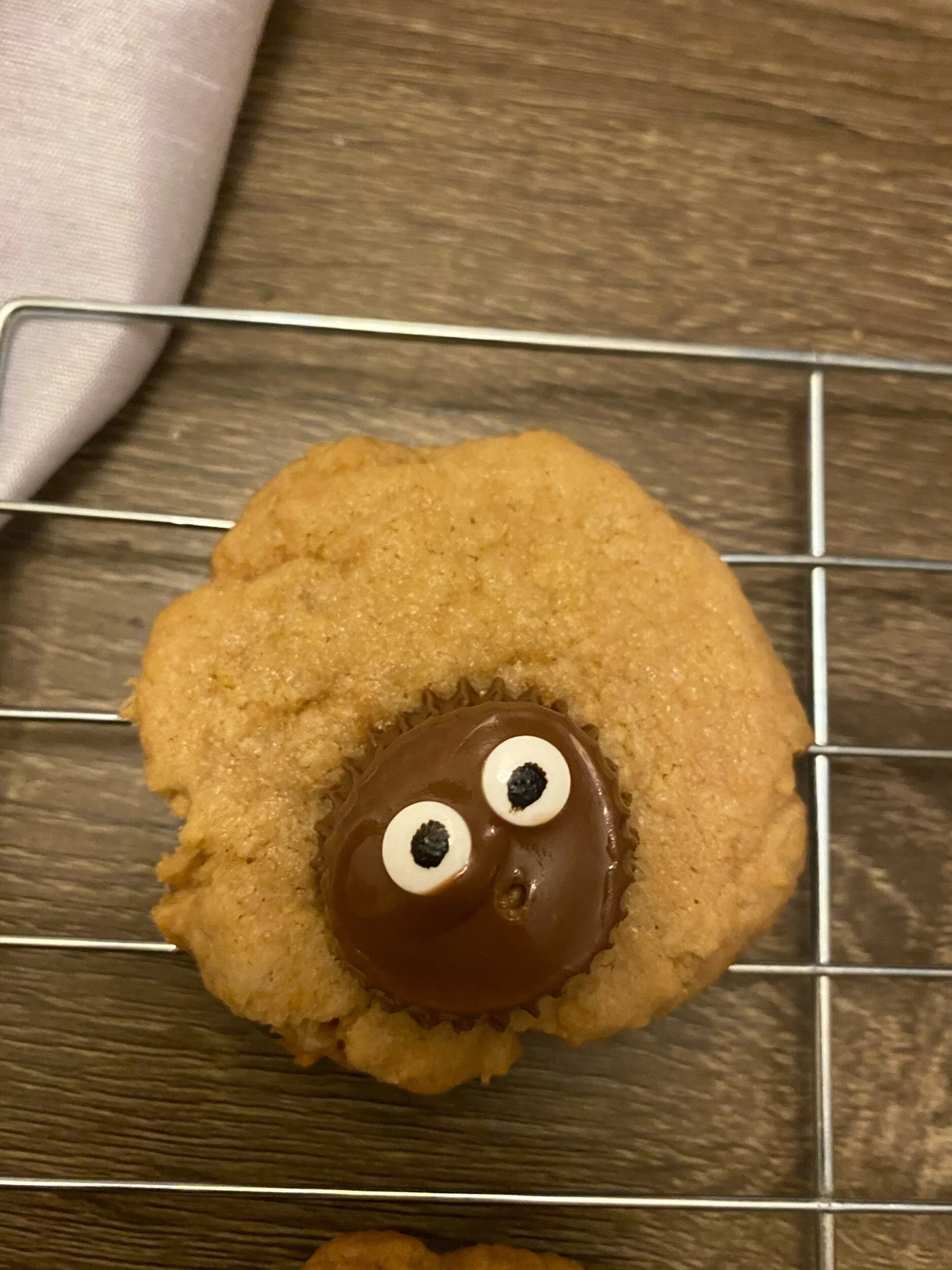 Five to six minutes after place them in, place either your eyeball sprinkles or your white chocolate chips into the melty chocolate chips…GENTLY. You should just be able to just place them there, with not effort.